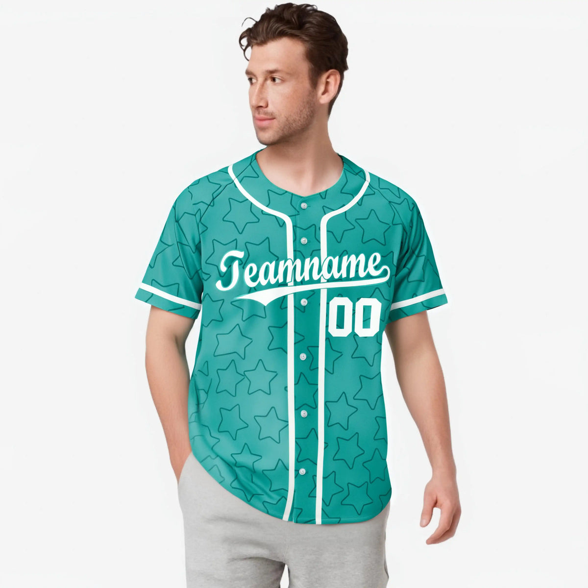 Custom Star Turquoise White Baseball Jersey Button Down Shirt Personalized for Adults/Youth