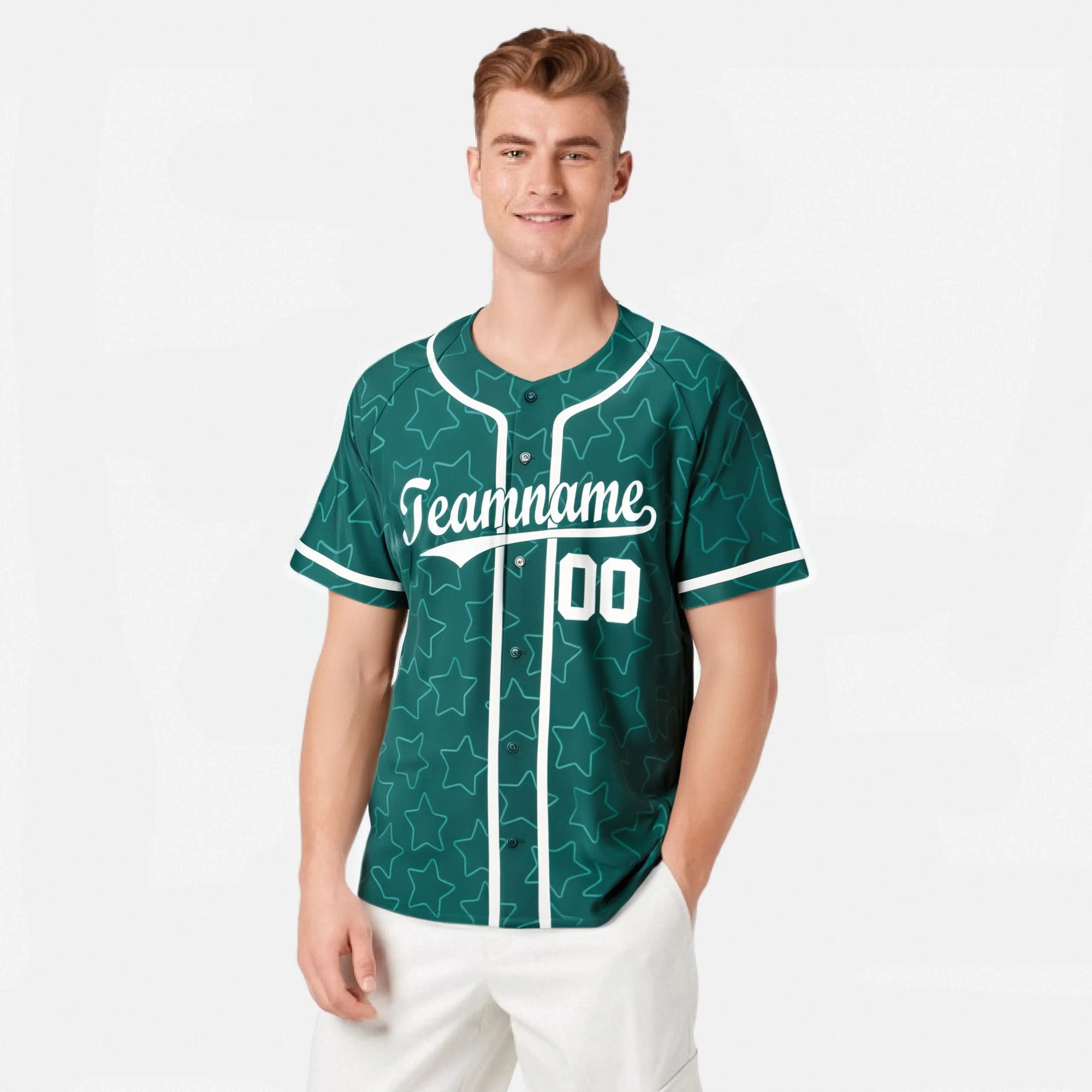 Custom Star Teal White Baseball Jersey Button Down Shirt Personalized for Adults/Youth