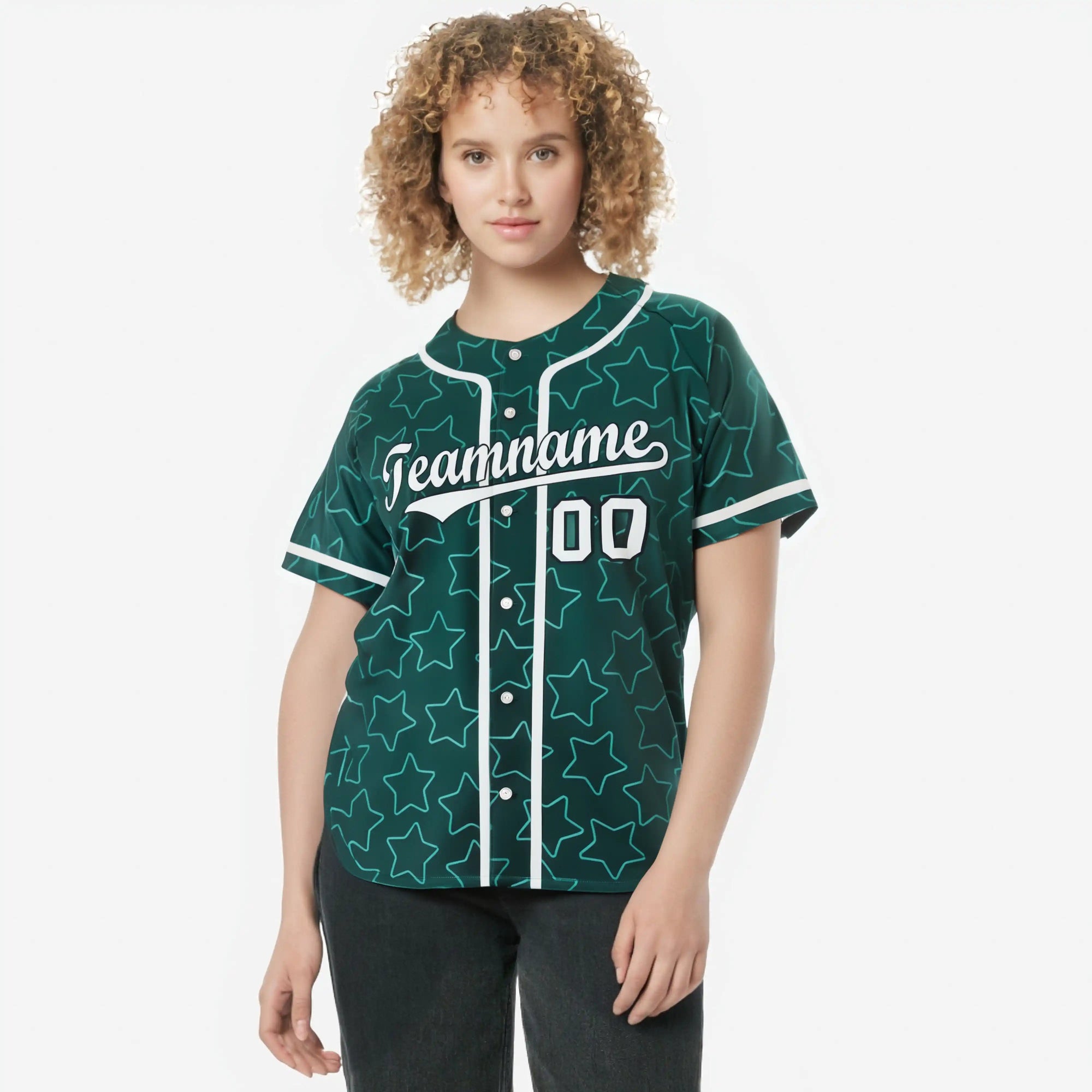 Custom Star Teal White Baseball Jersey Button Down Shirt Personalized for Adults/Youth