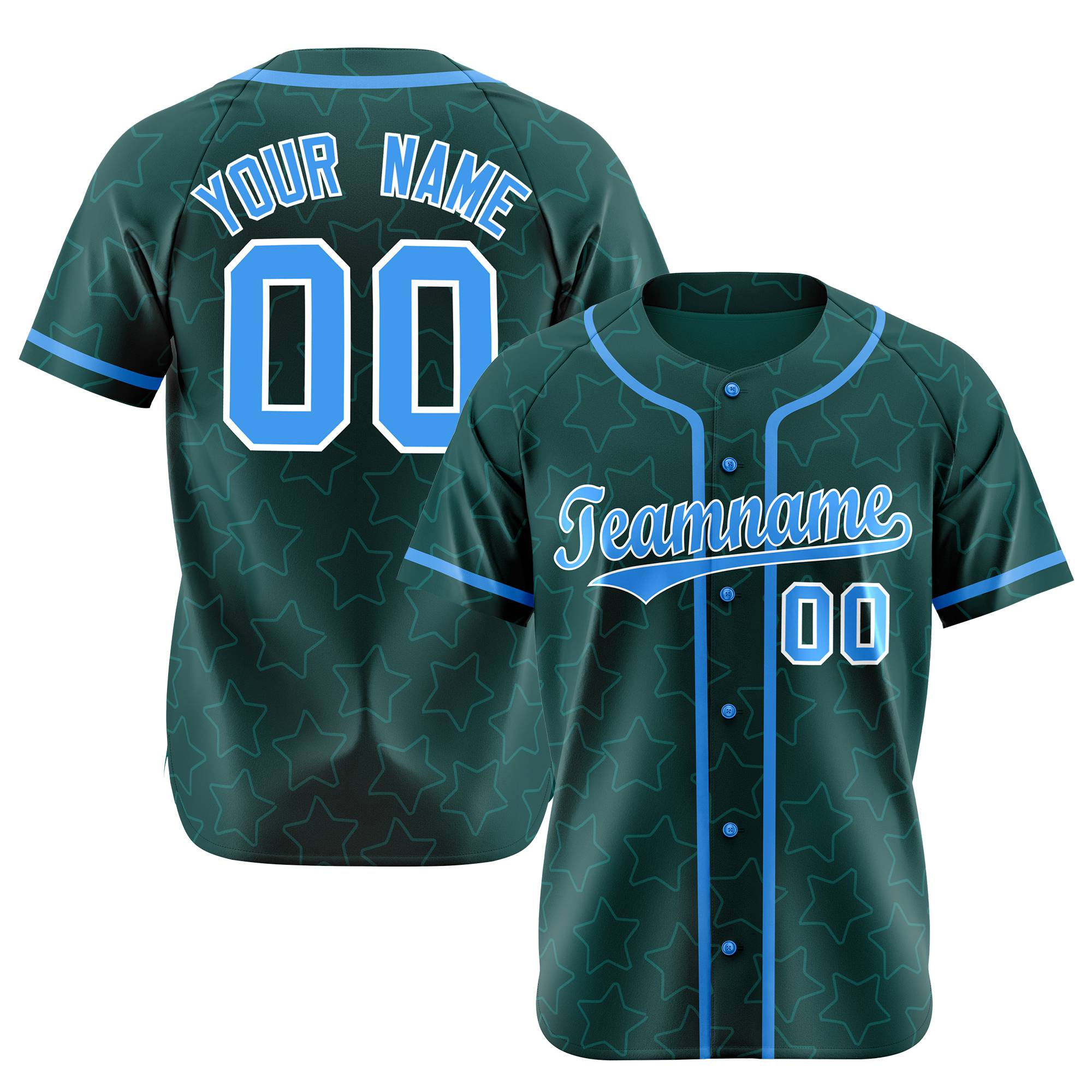 Custom Star Teal Blue Baseball Jersey Button Down Shirt Personalized for Adults/Youth