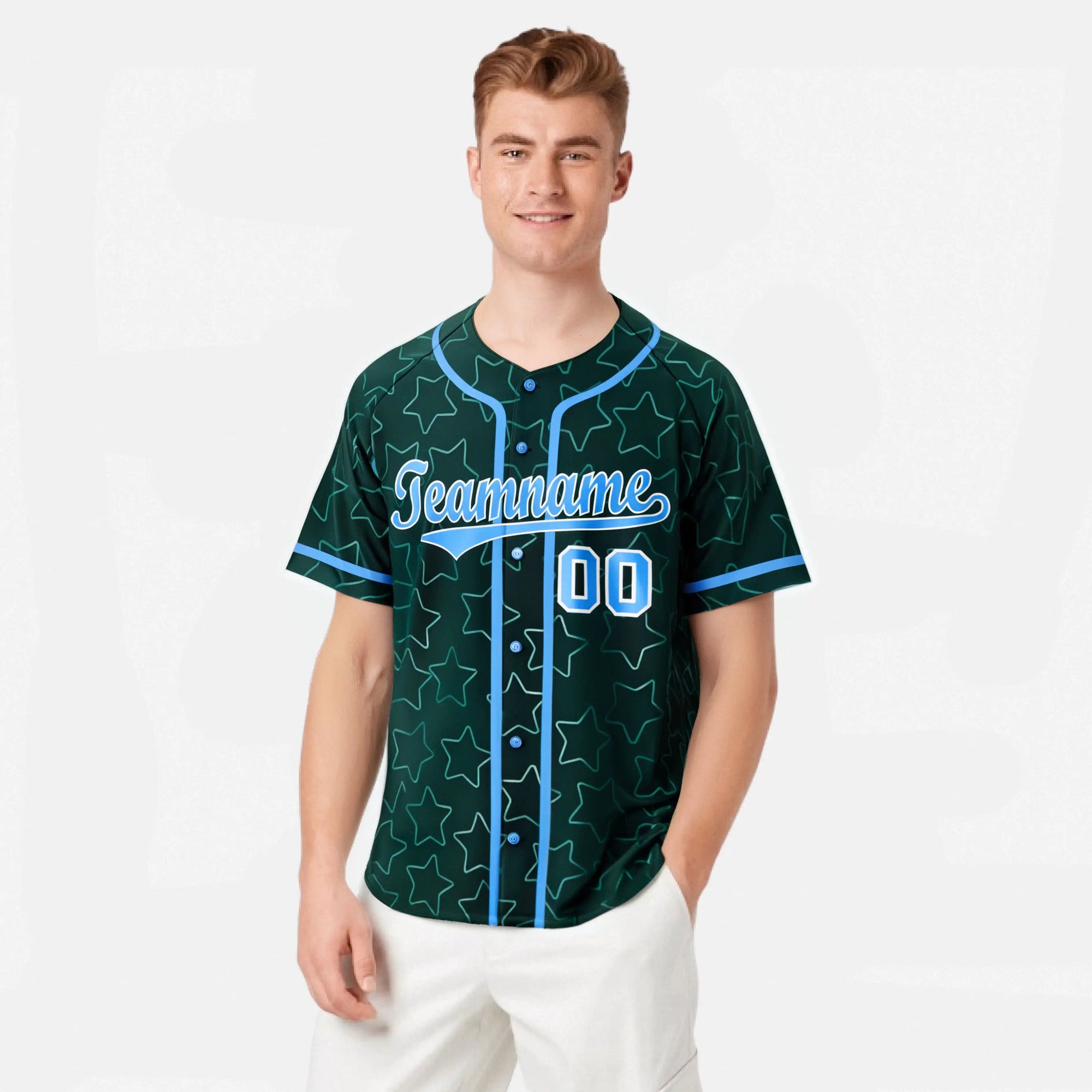 Custom Star Teal Blue Baseball Jersey Button Down Shirt Personalized for Adults/Youth