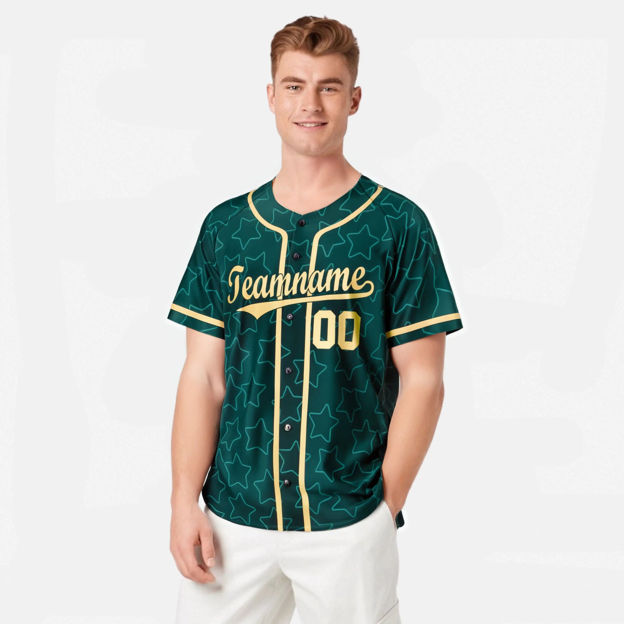 Custom Star Teal Gold Baseball Jersey Button Down Shirt Personalized for Adults/Youth