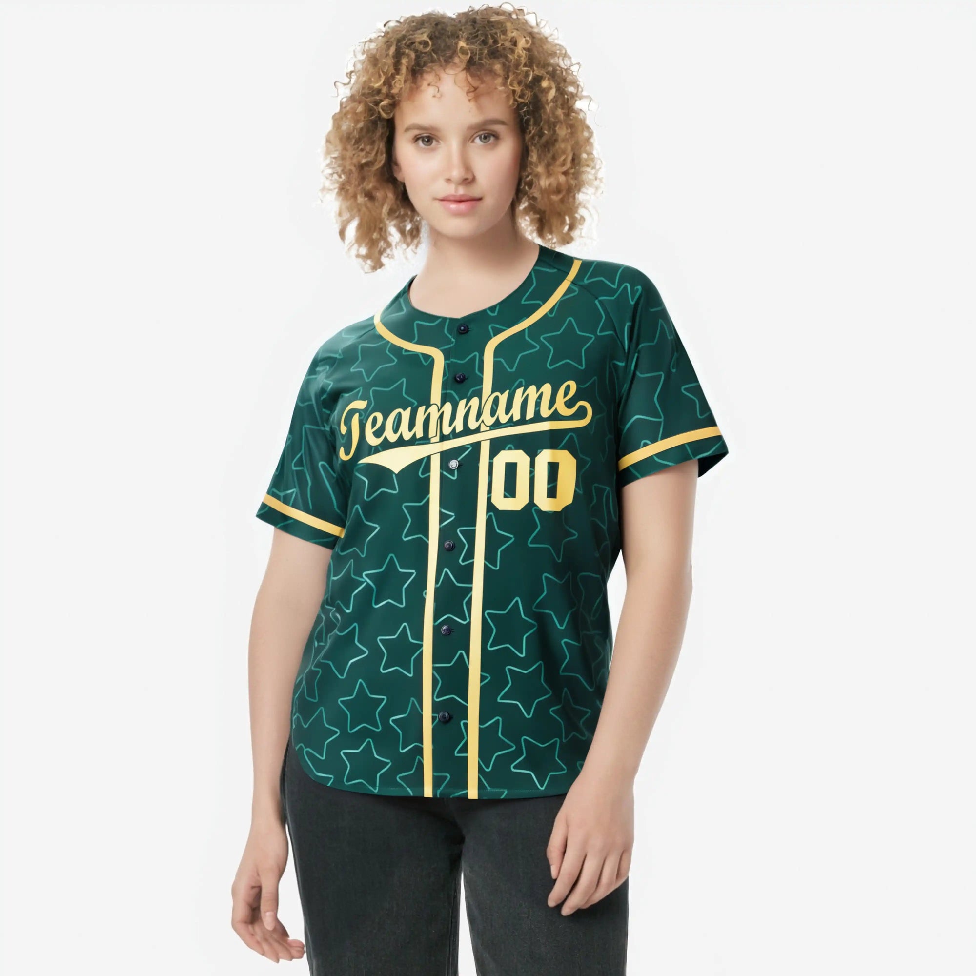 Custom Star Teal Gold Baseball Jersey Button Down Shirt Personalized for Adults/Youth