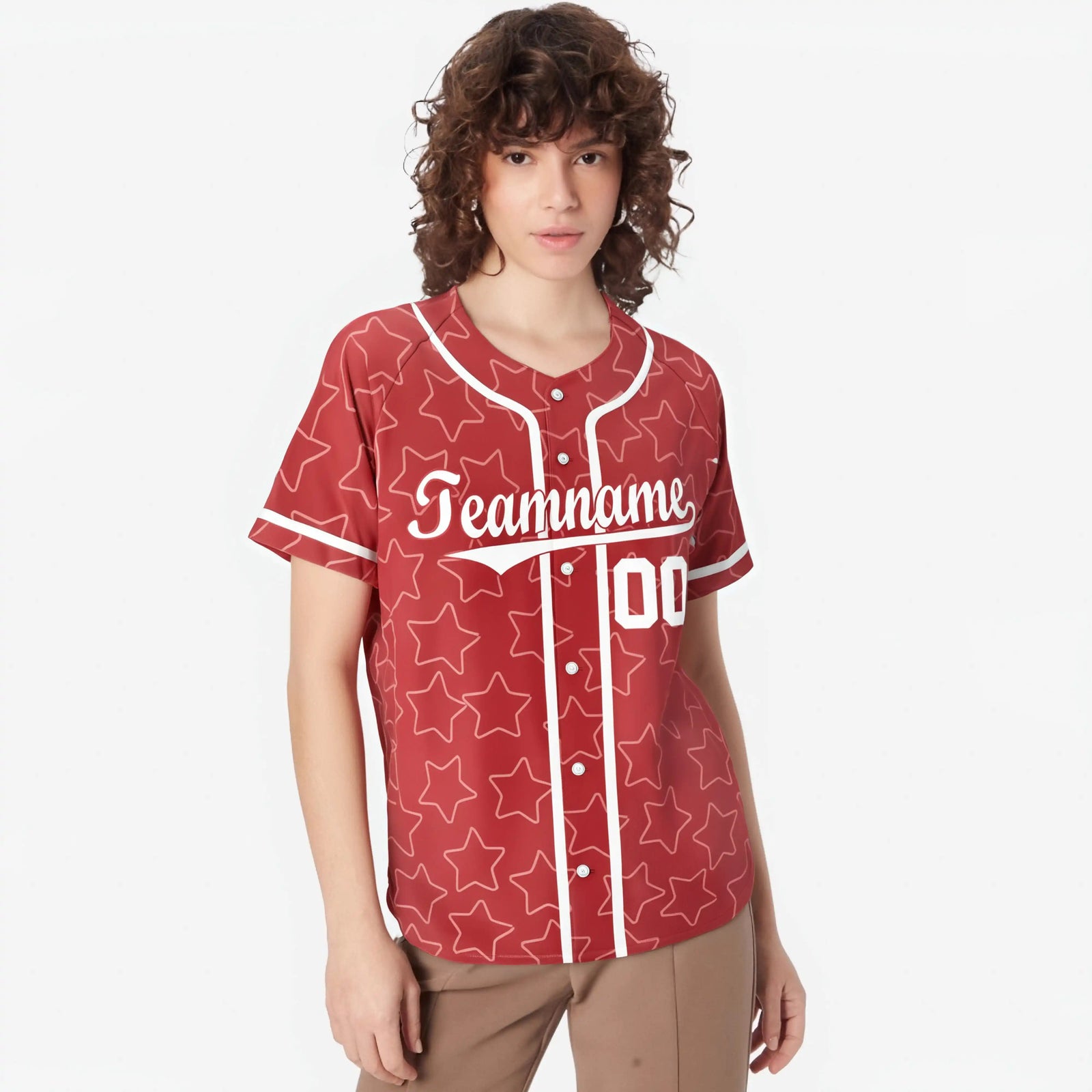 Custom Star Red White Baseball Jersey Button Down Shirt Personalized for Adults/Youth