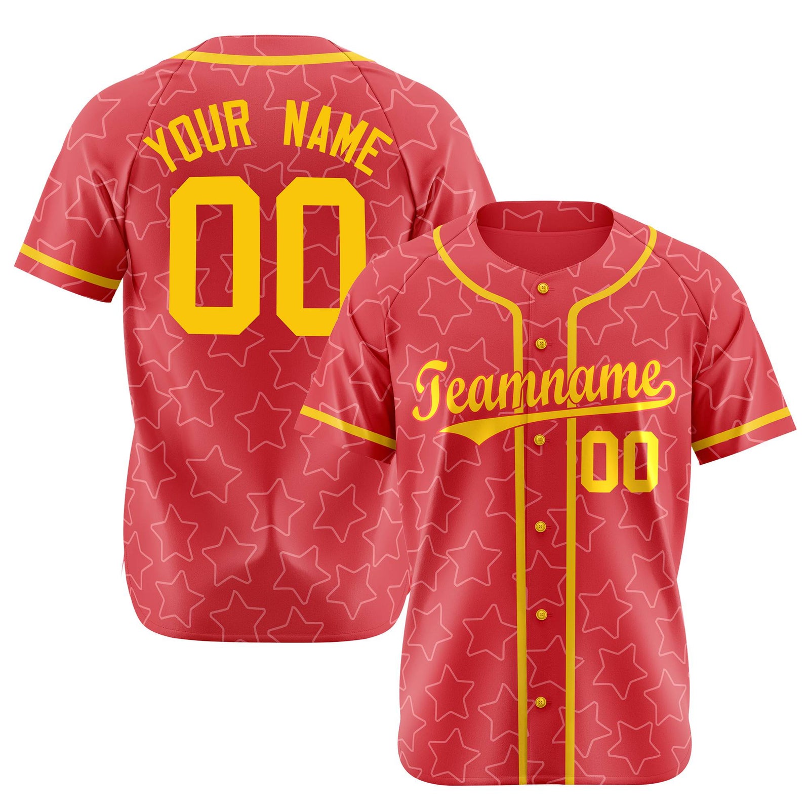 Custom Star Red Gold Baseball Jersey Button Down Shirt Personalized for Adults/Youth