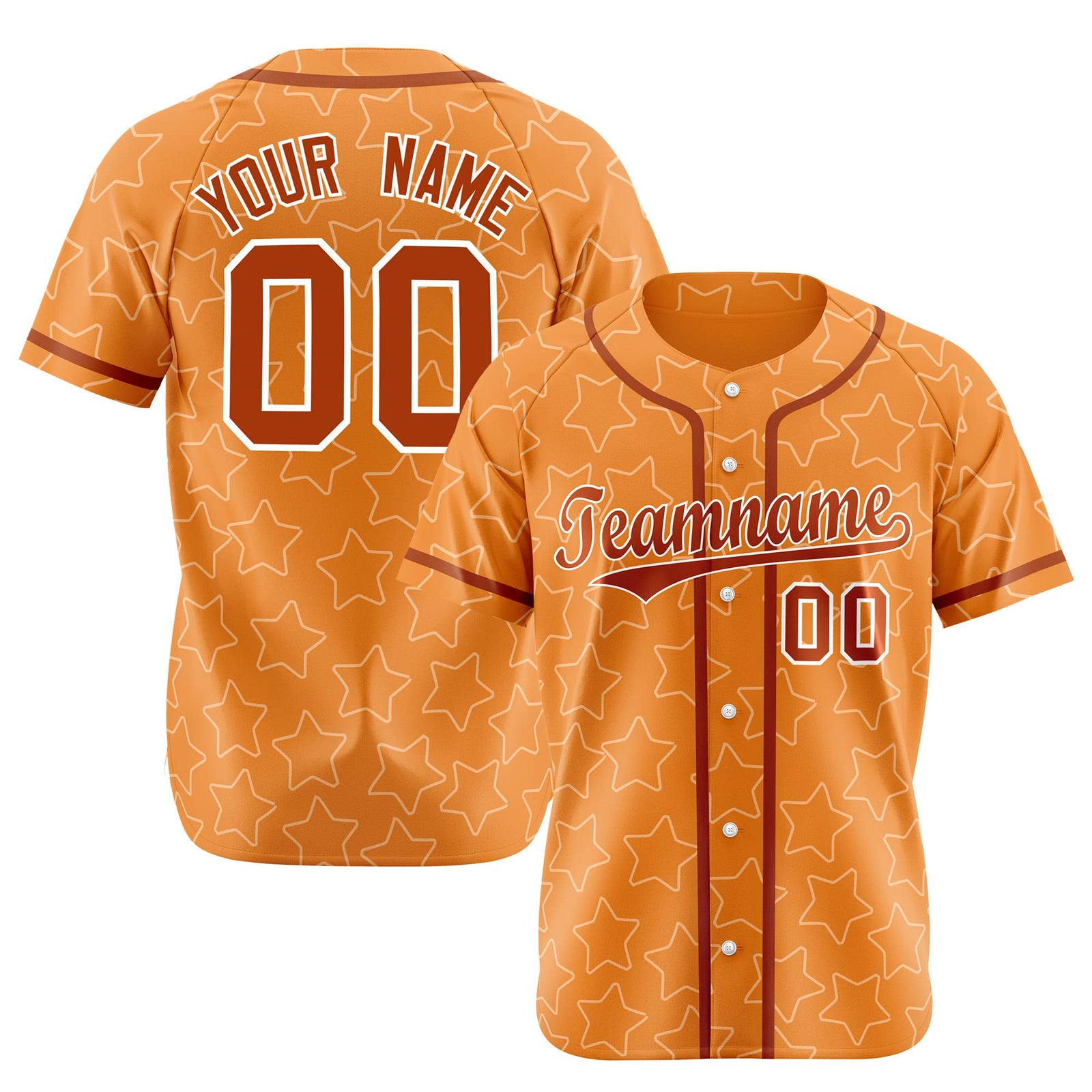 Custom Star Orange Red Baseball Jersey Button Down Shirt Personalized for Adults/Youth