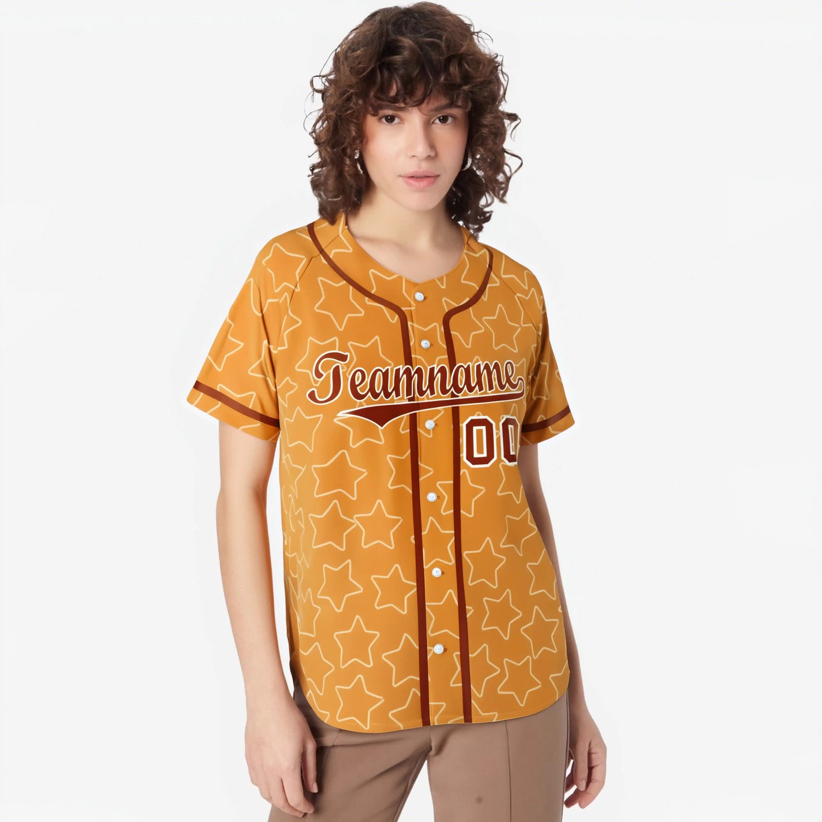 Custom Star Orange Red Baseball Jersey Button Down Shirt Personalized for Adults/Youth