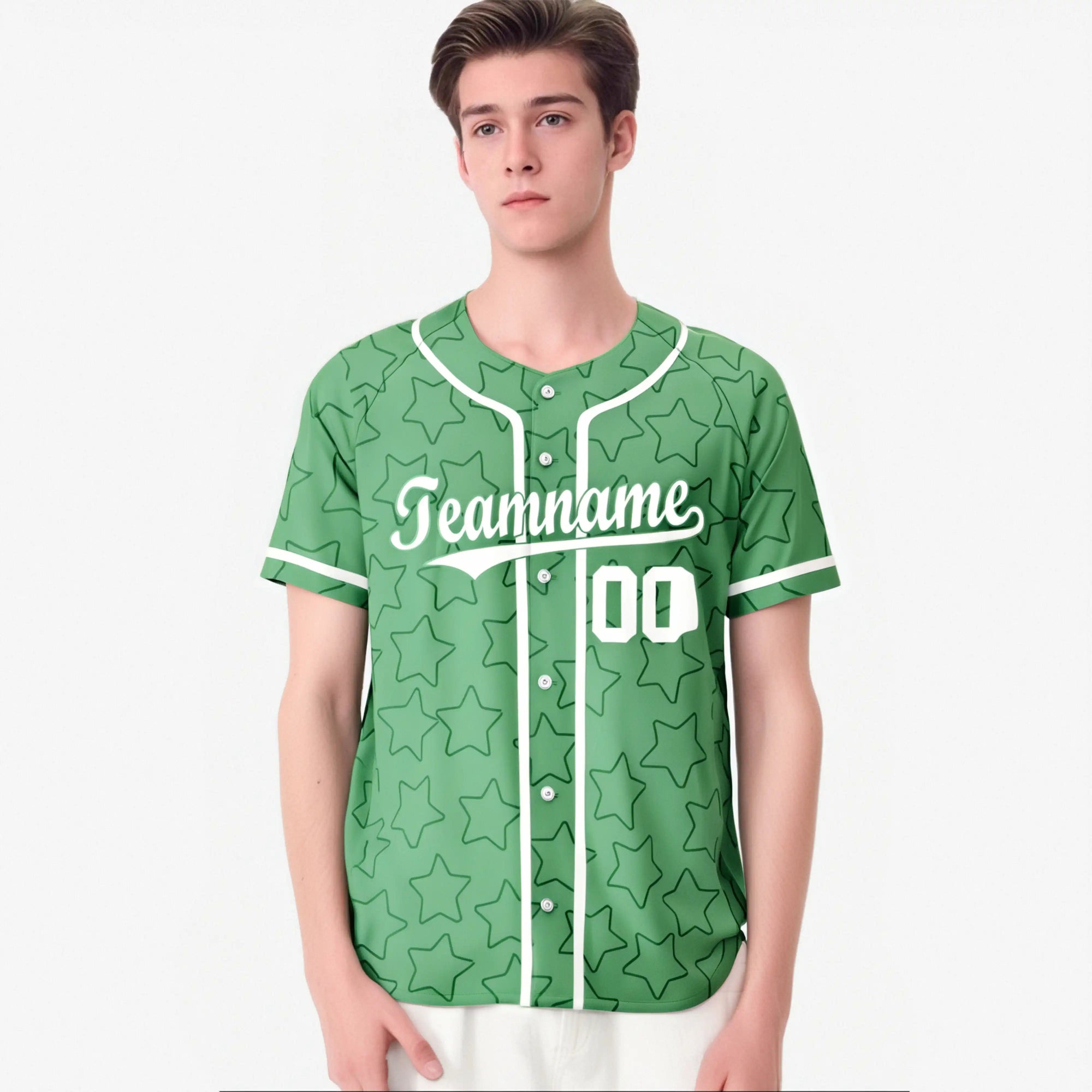 Custom Star Green-White Green Baseball Jersey Button Down Shirt Personalized for Adults/Youth