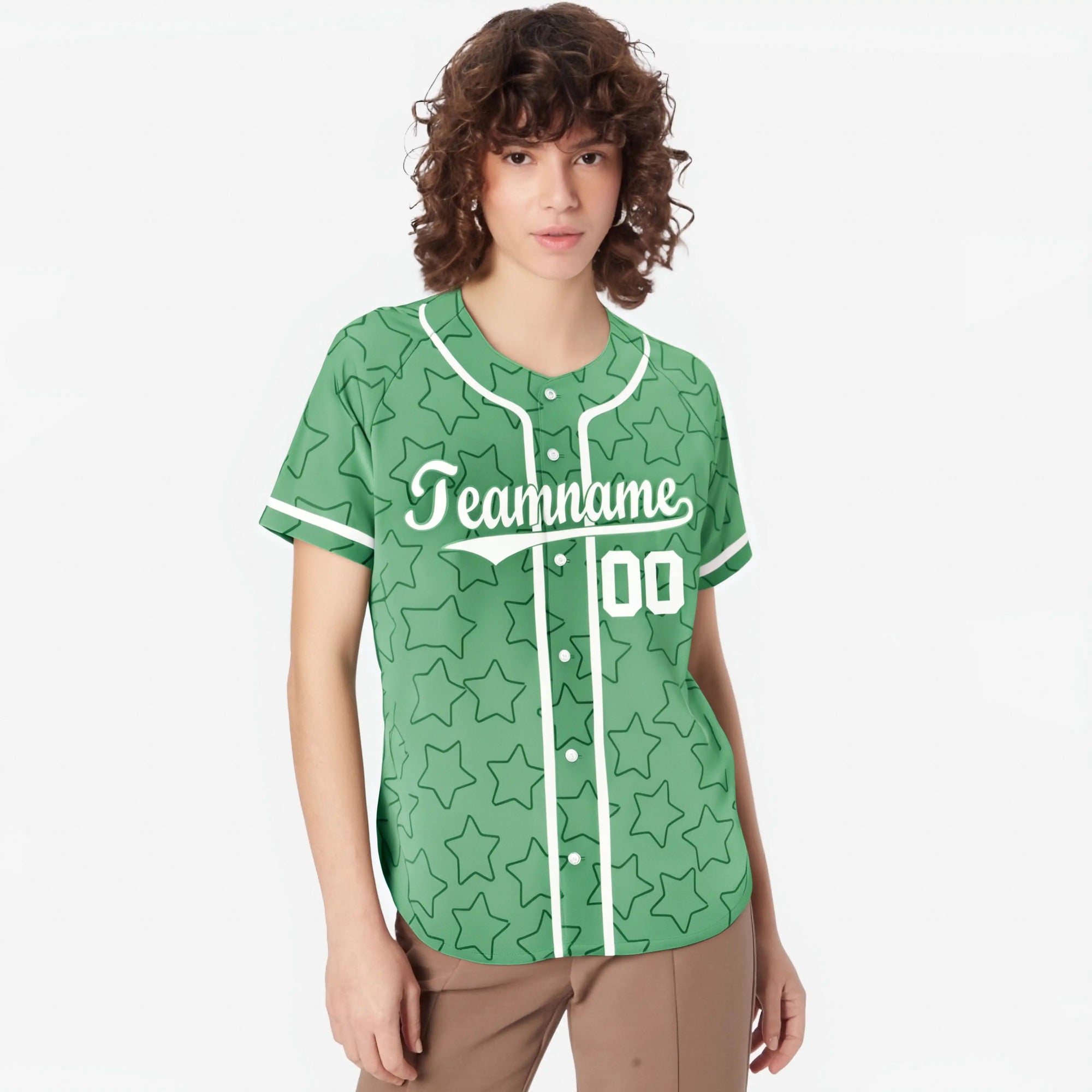 Custom Star Green-White Green Baseball Jersey Button Down Shirt Personalized for Adults/Youth