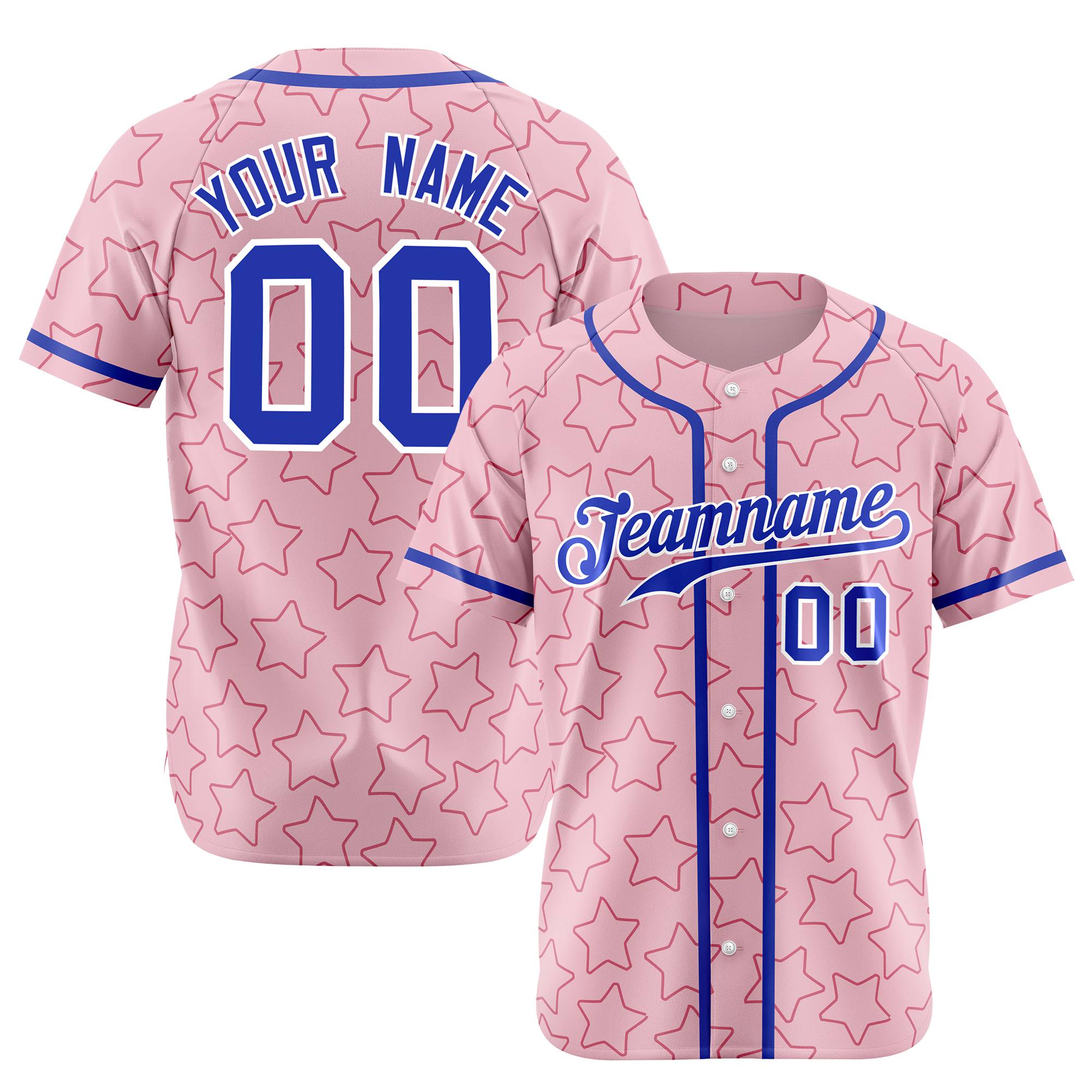 Custom Star Pink Blue Baseball Jersey Button Down Shirt Personalized for Adults/Youth