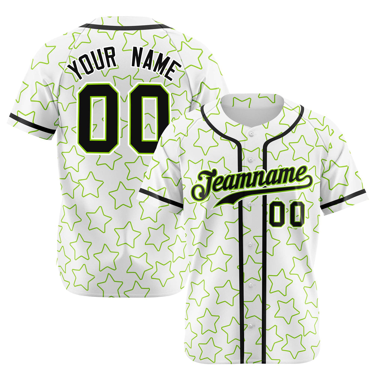 Custom Star White Green-Black Baseball Jersey Button Down Shirt Personalized for Adults/Youth