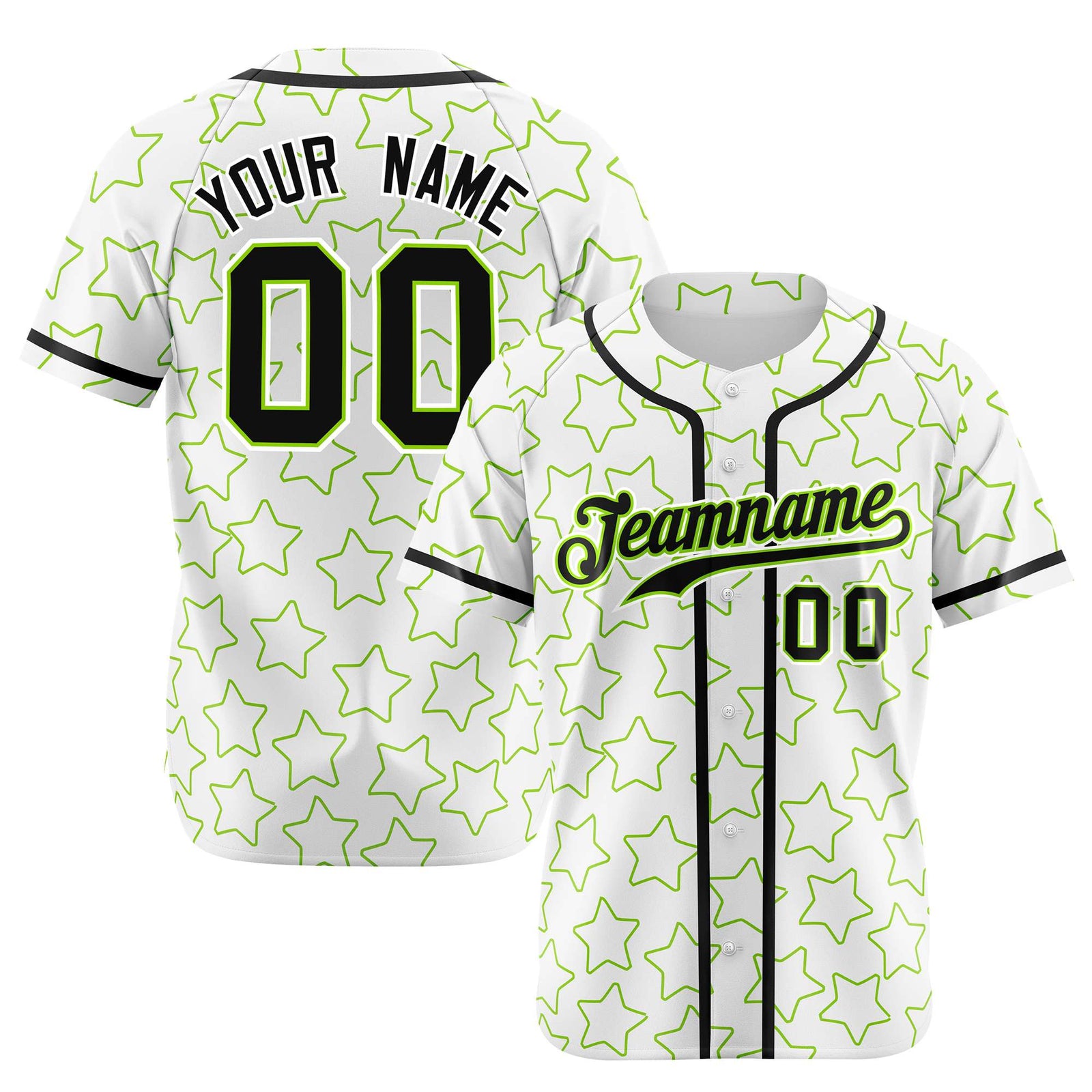 Custom Star White Green-Black Baseball Jersey Button Down Shirt Personalized for Adults/Youth