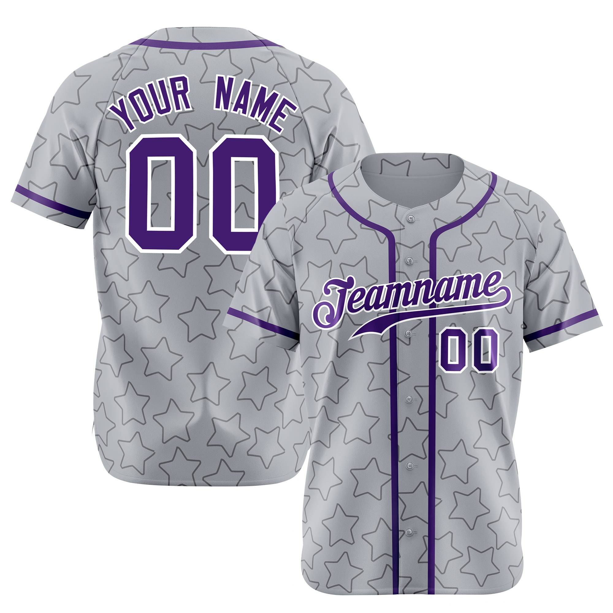 Custom Star Gray Violet Baseball Jersey Button Down Shirt Personalized for Adults/Youth