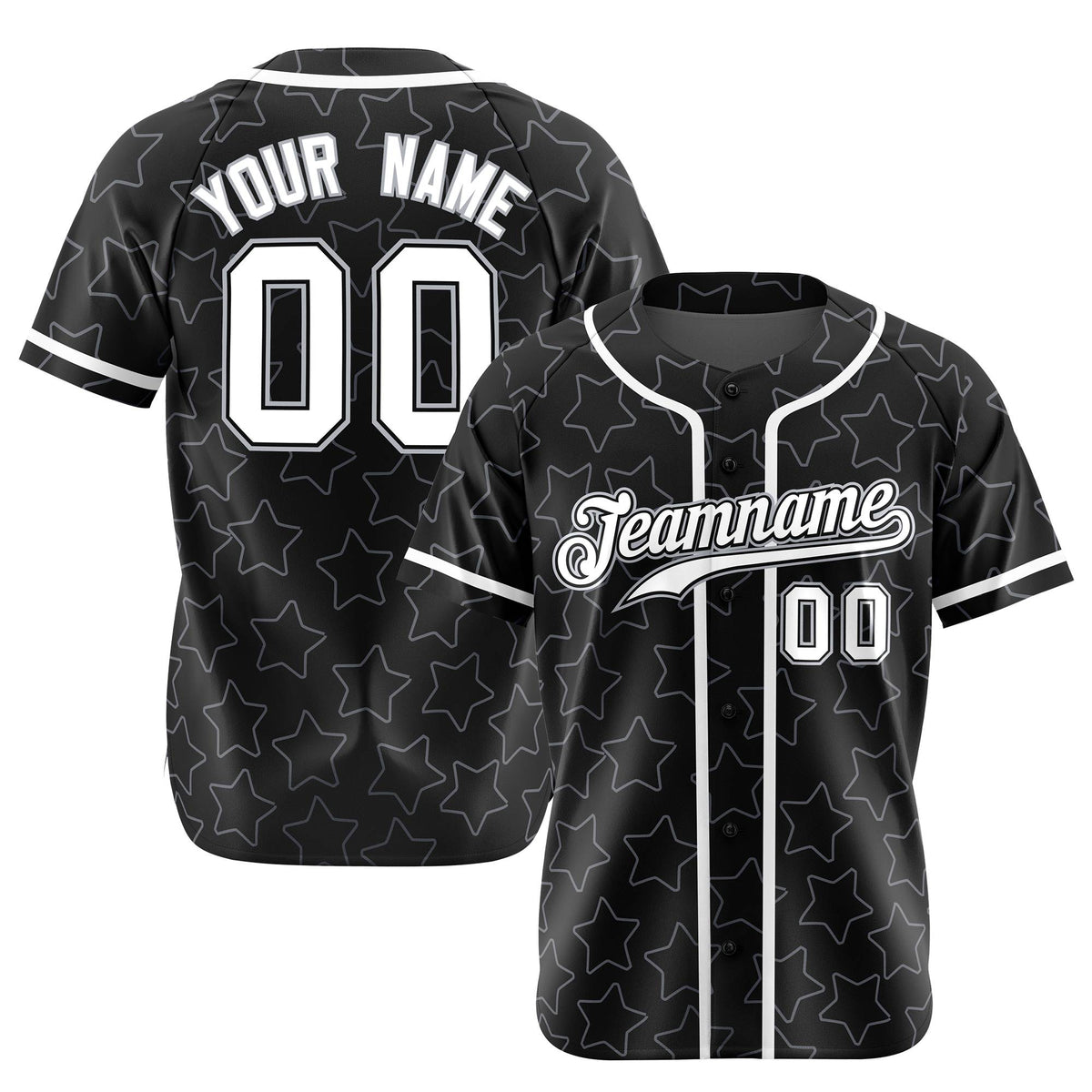 Custom Star Black White Baseball Jersey Button Down Shirt Personalized for Adults/Youth
