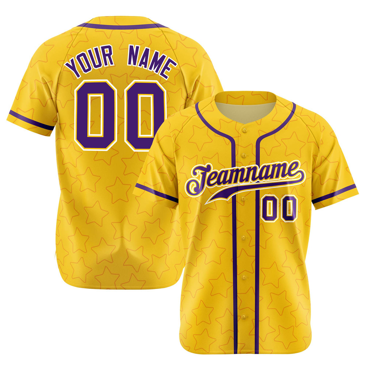 Custom Star Gold Purple Baseball Jersey Button Down Shirt Personalized for Adults/Youth