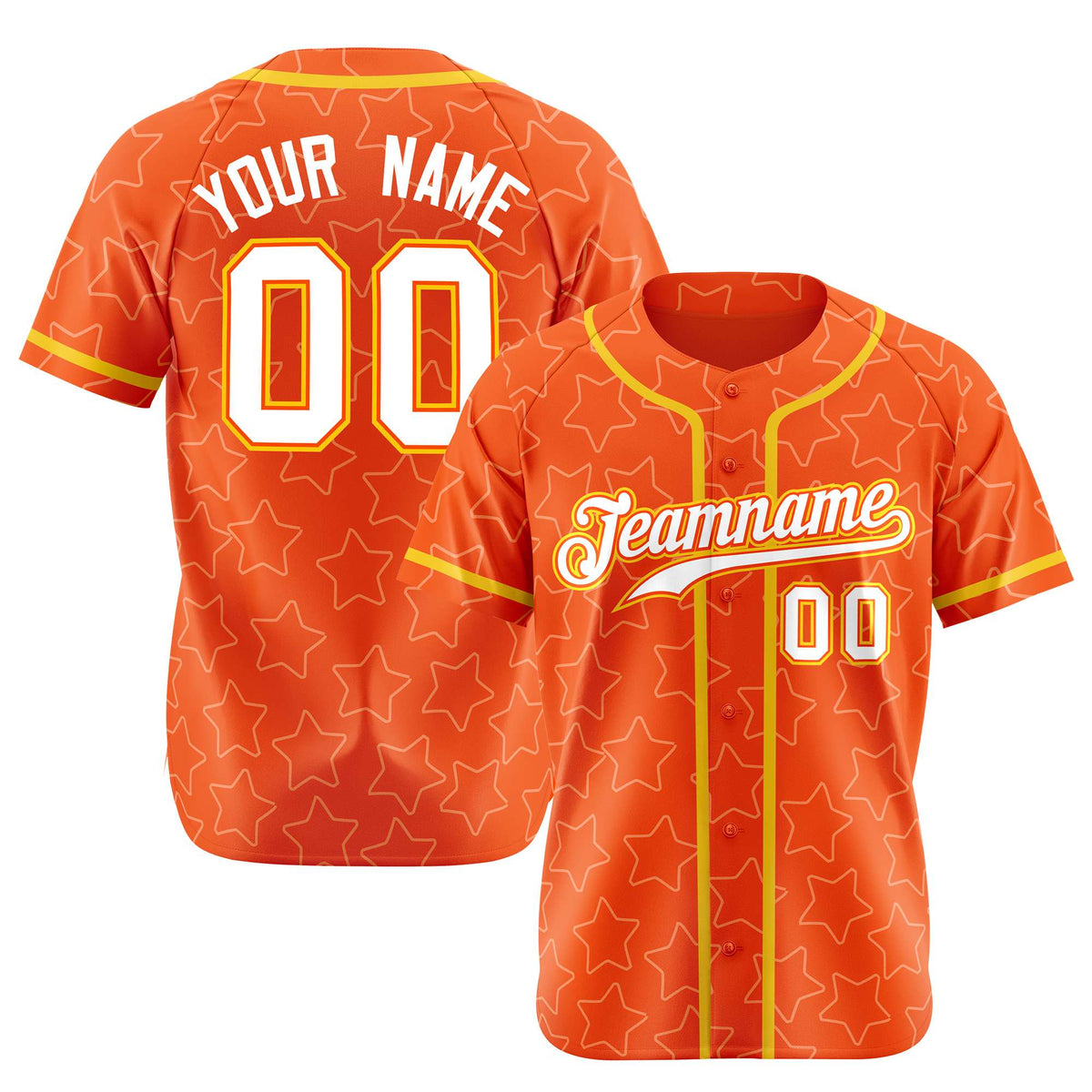 Custom Star Orange White-Gold Baseball Jersey Button Down Shirt Personalized for Adults/Youth