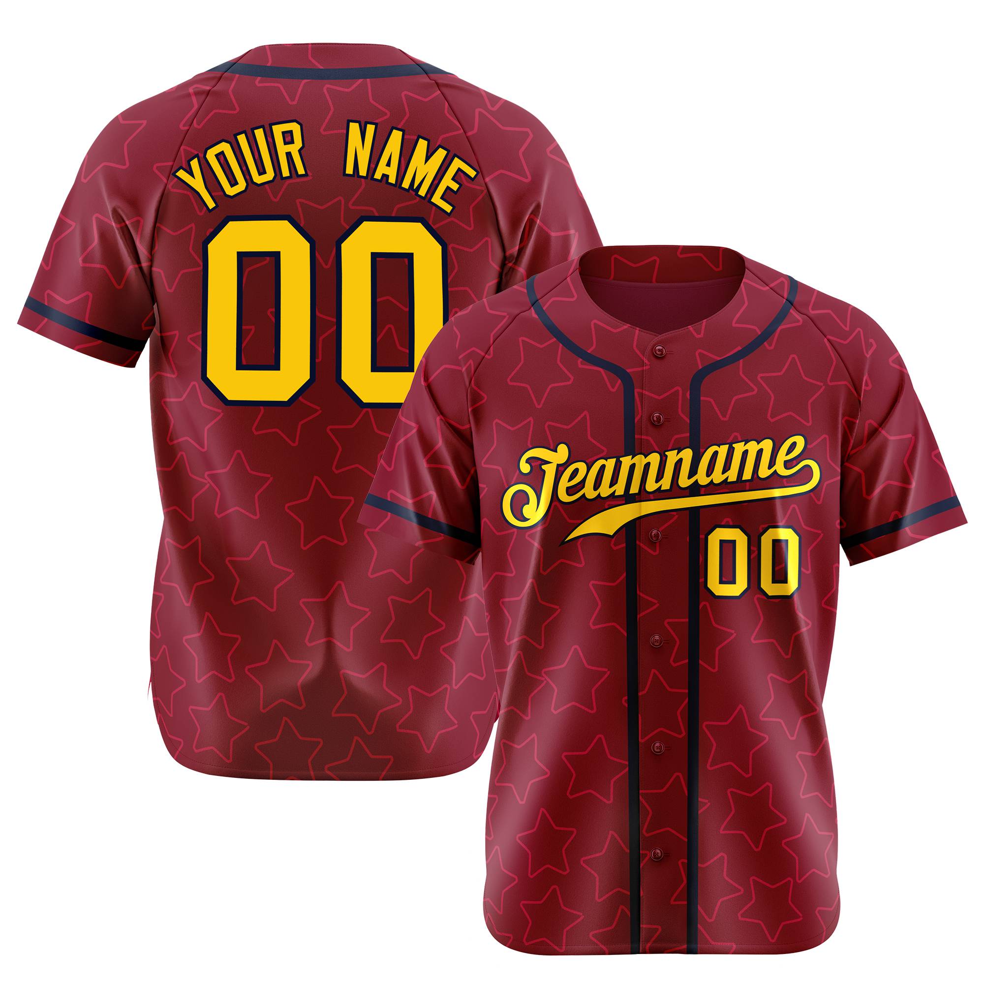 Custom Star Maroon Gold Baseball Jersey Button Down Shirt Personalized for Adults/Youth