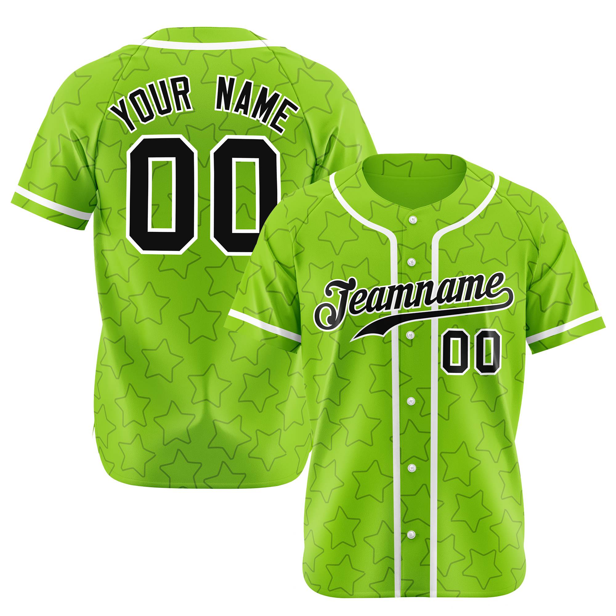 Custom Star Neon Green-Blue Baseball Jersey Button Down Shirt Personalized for Adults/Youth