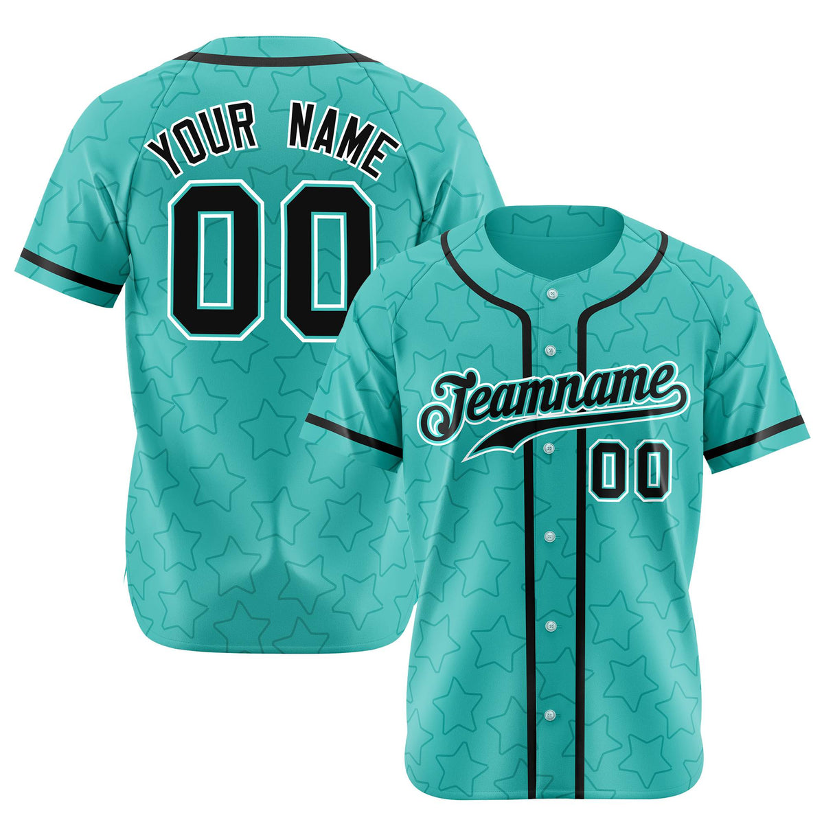 Custom Star Turquoise Black Baseball Jersey Button Down Shirt Personalized for Adults/Youth