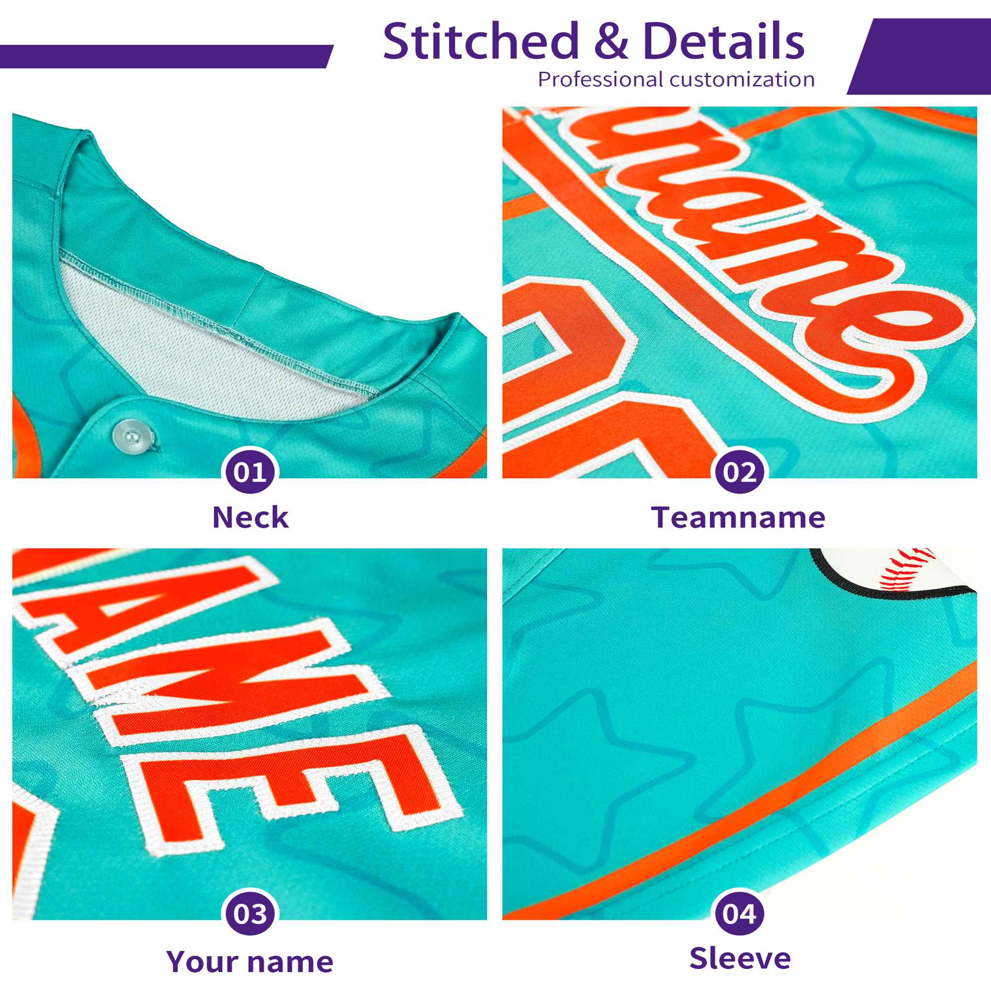 Custom Star Teal White Baseball Jersey Button Down Shirt Personalized for Adults/Youth