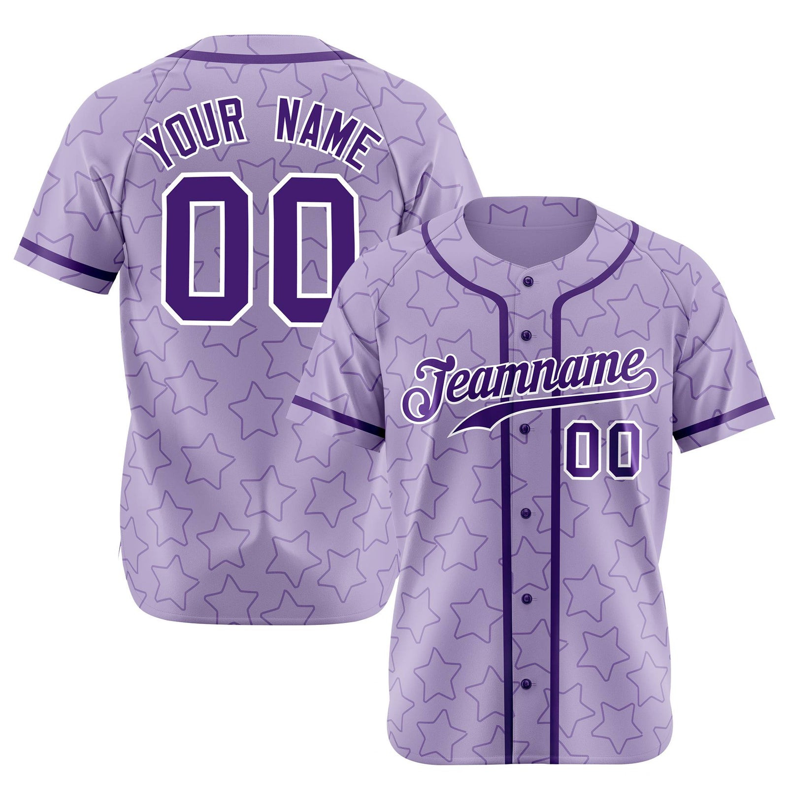 Custom Star Lavender Purple Baseball Jersey Button Down Shirt Personalized for Adults/Youth