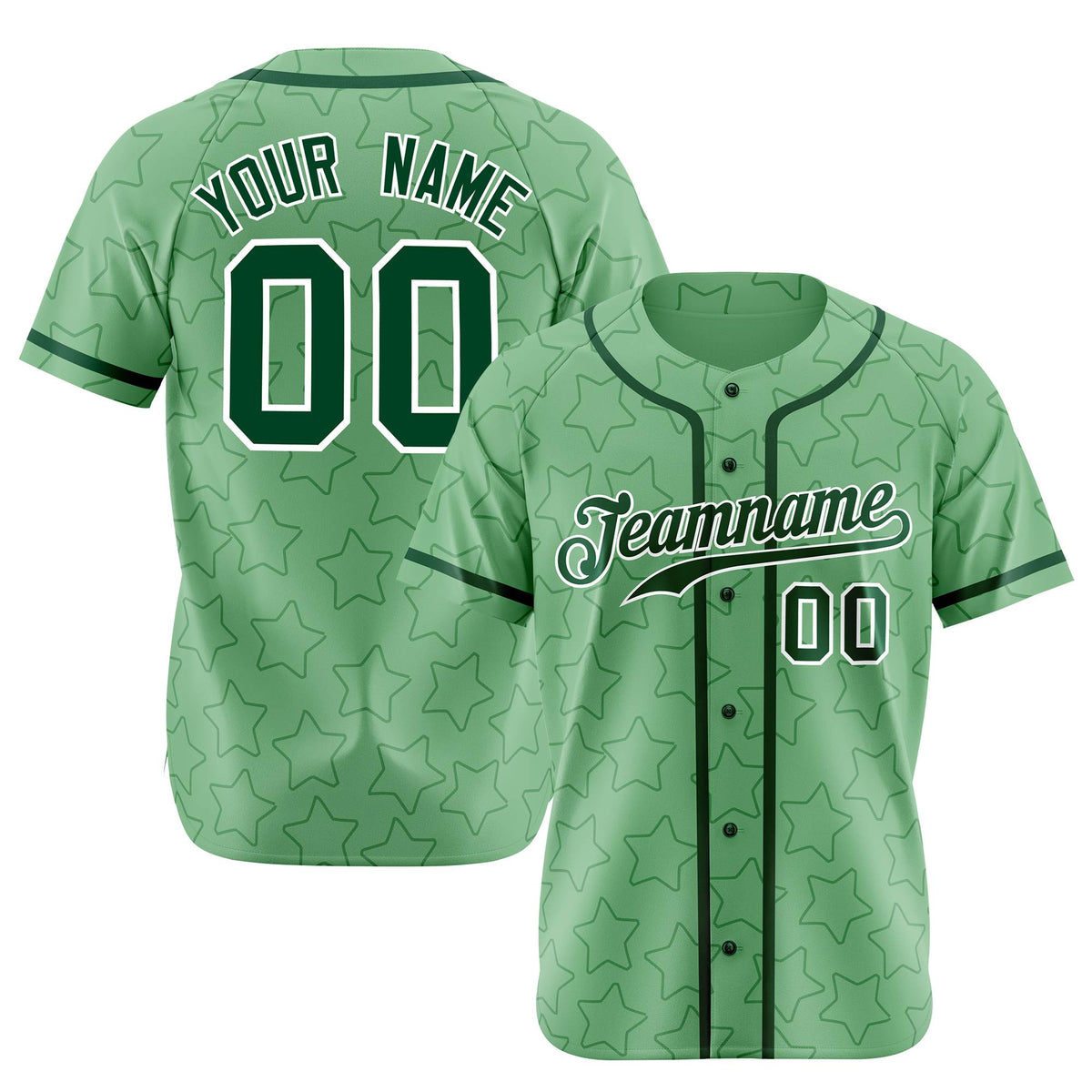 Custom Star Green-Dark Green Baseball Jersey Button Down Shirt Personalized for Adults/Youth