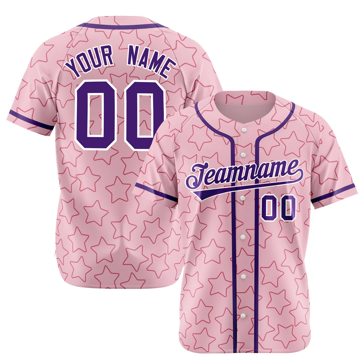 Custom Star Pink violet Baseball Jersey Button Down Shirt Personalized for Adults/Youth