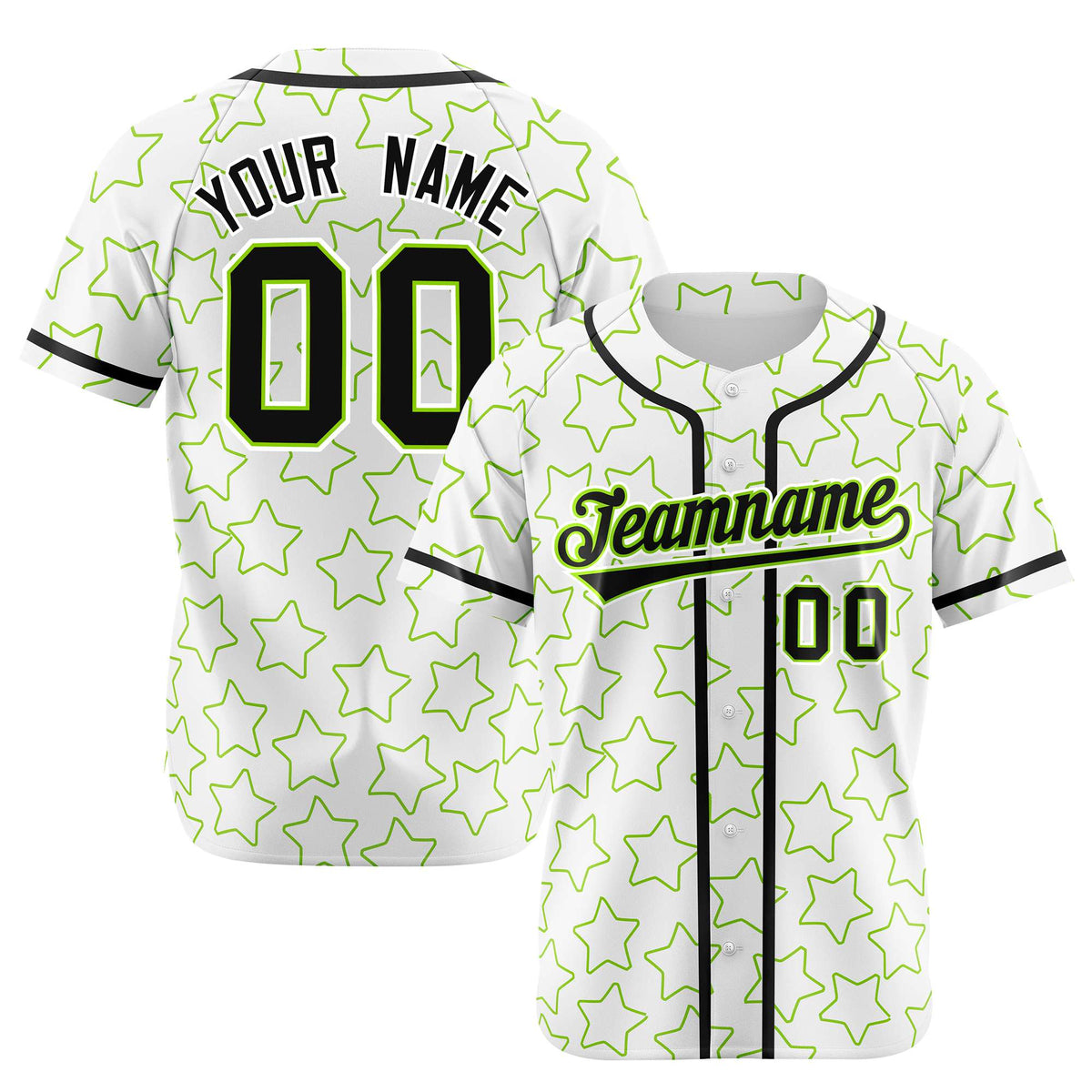 Custom Star White Green-Black Baseball Jersey Button Down Shirt Personalized for Adults/Youth