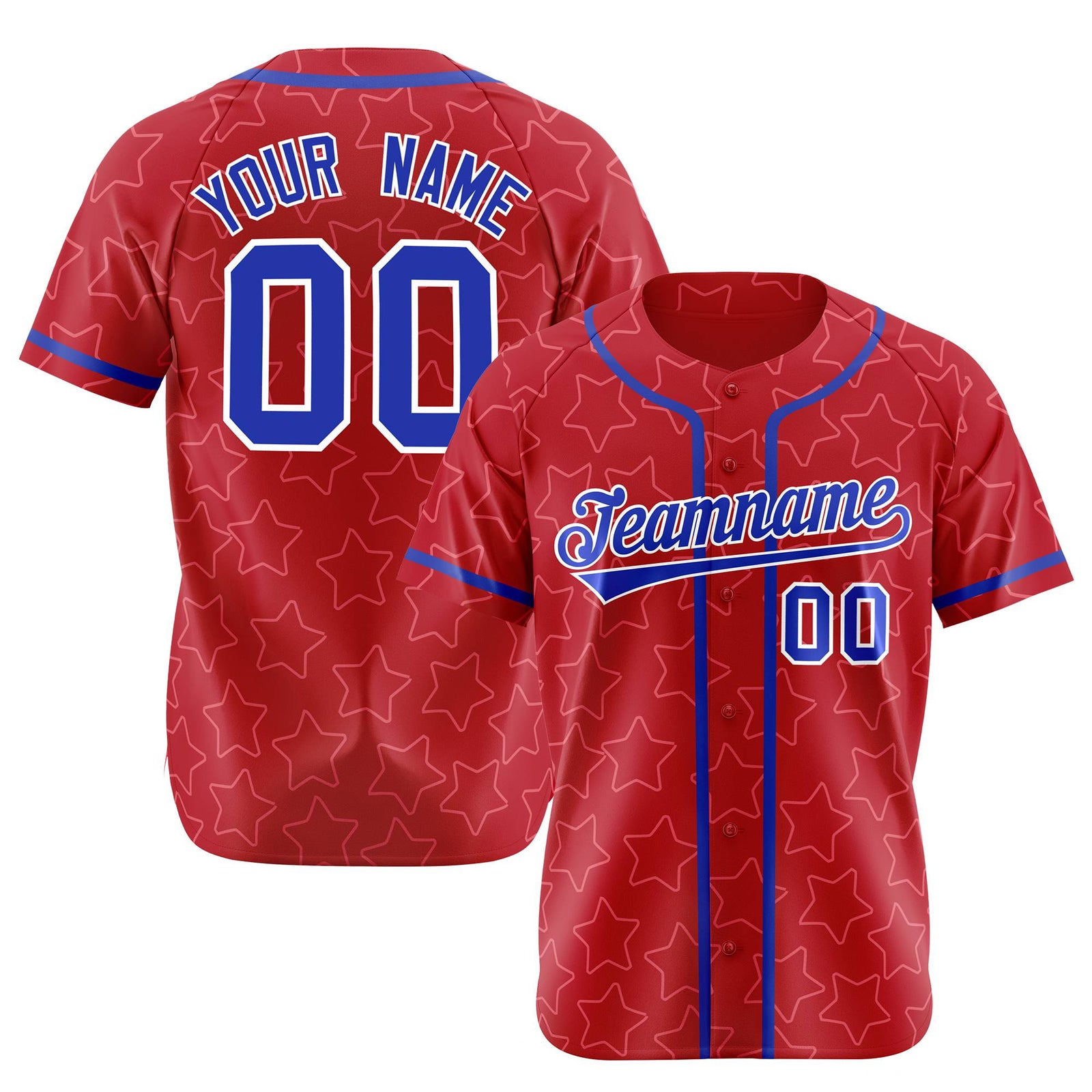 Custom Star Red Blue Baseball Jersey Button Down Shirt Personalized for Adults/Youth