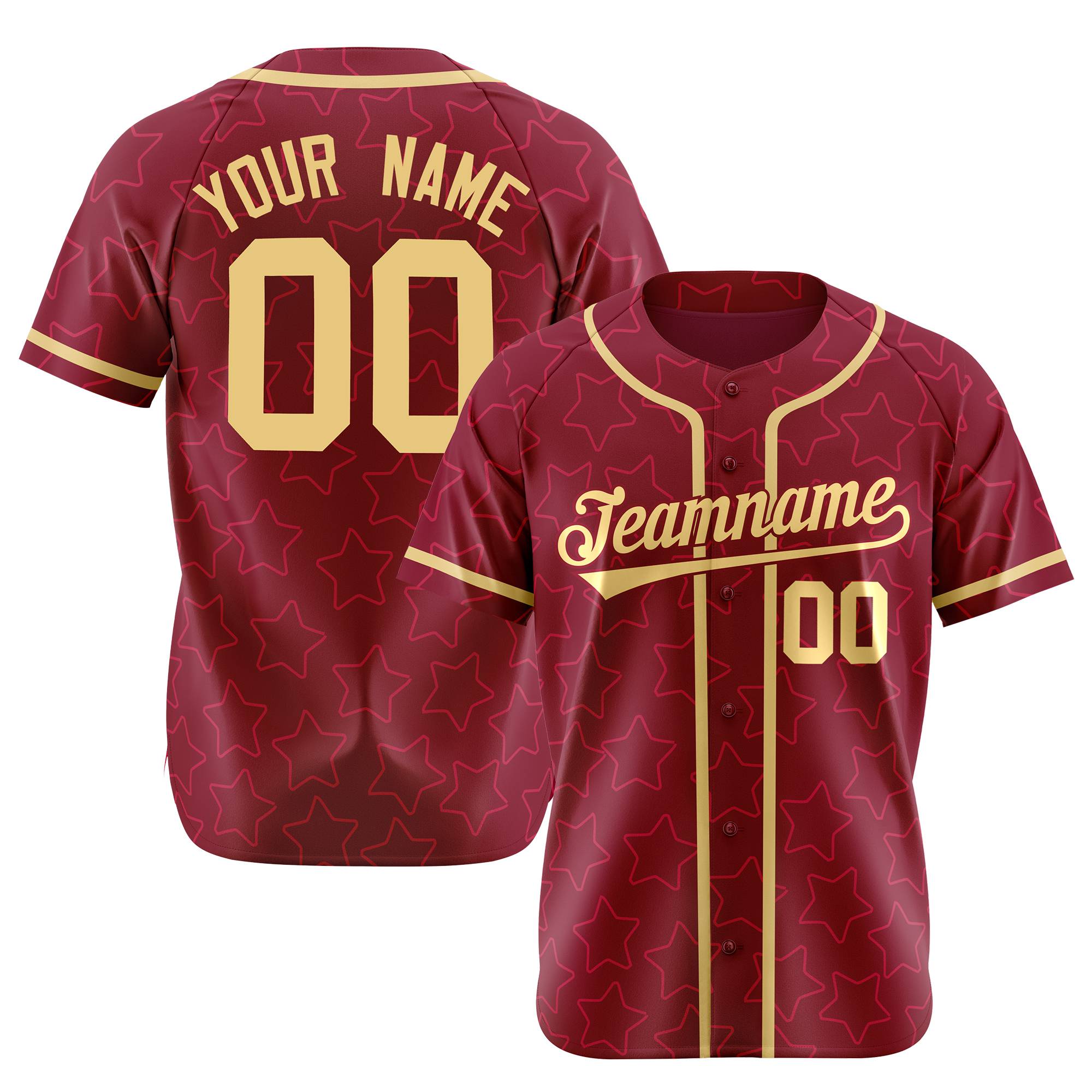 Custom Star Maroon Gold Baseball Jersey Button Down Shirt Personalized for Adults/Youth