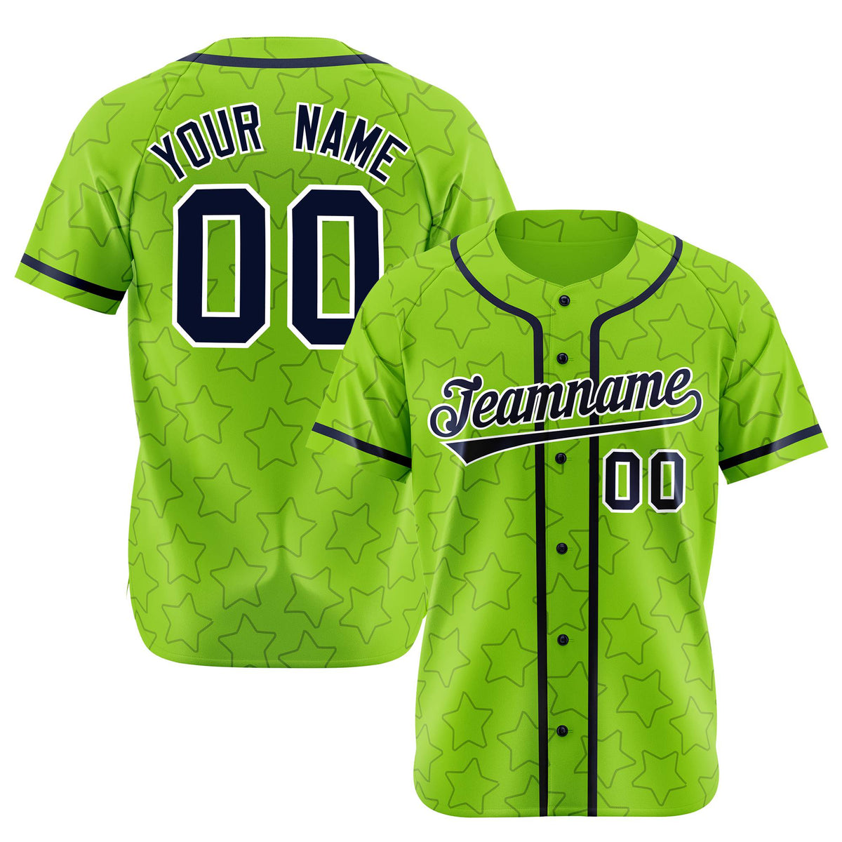 Custom Star Neon Green-Blue Baseball Jersey Button Down Shirt Personalized for Adults/Youth