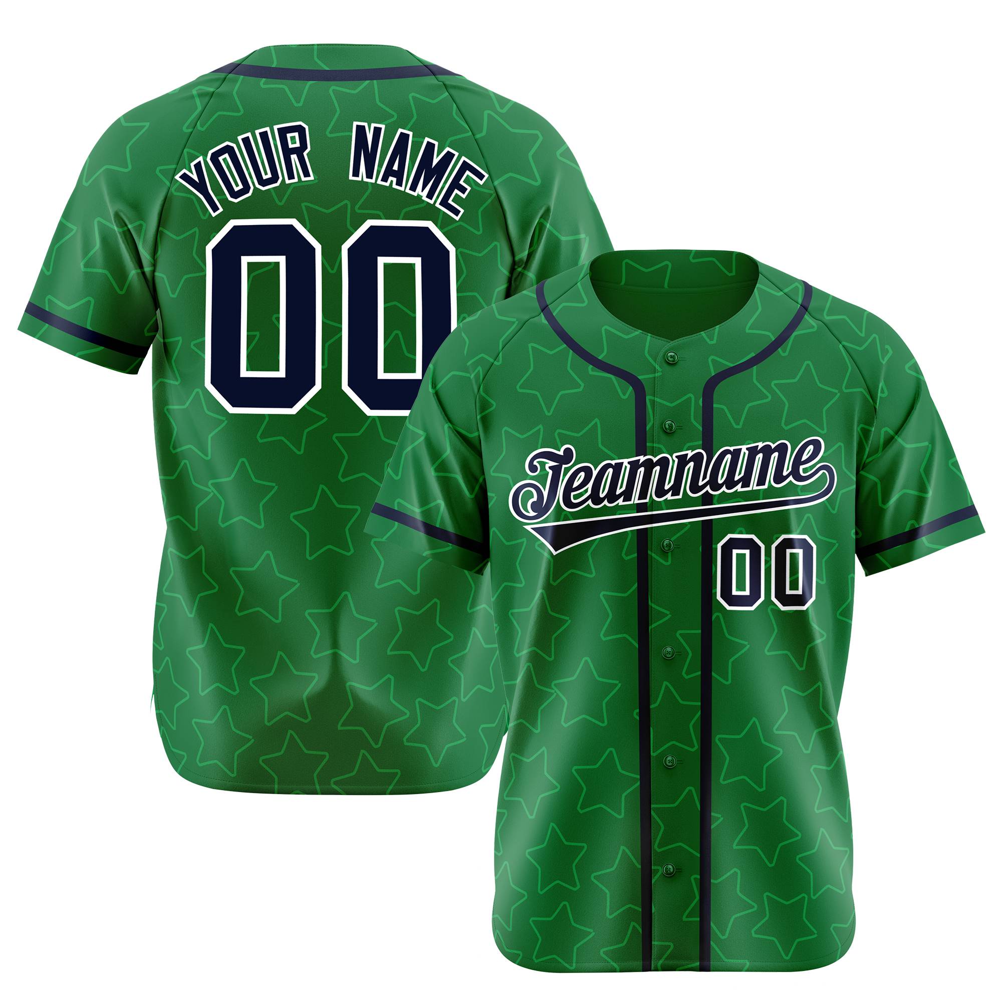 Custom Star Green Black Baseball Jersey Button Down Shirt Personalized for Adults/Youth