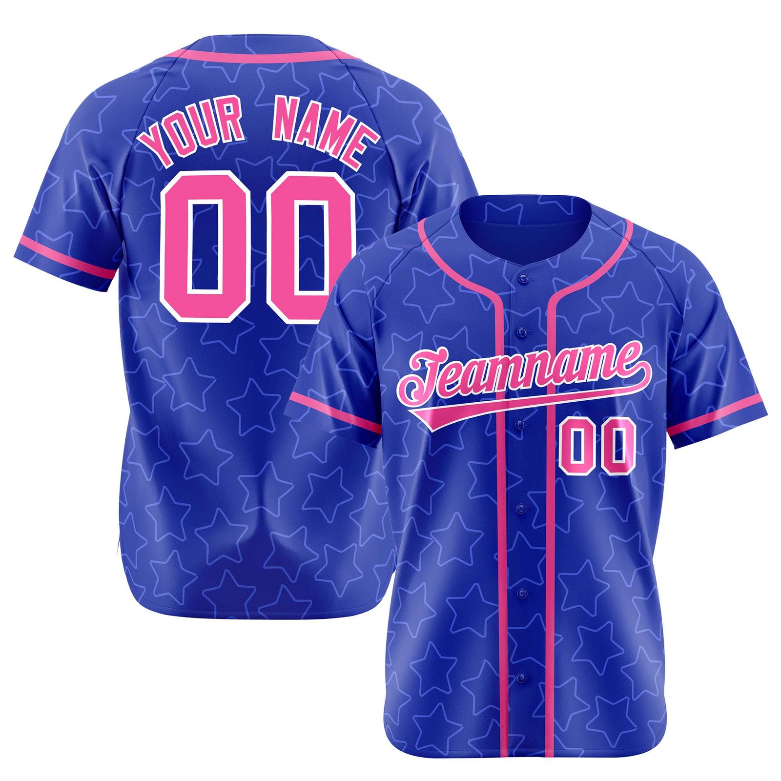 Custom Star Blue Pink Baseball Jersey Button Down Shirt Personalized for Adults/Youth