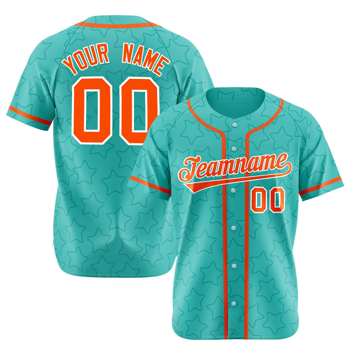Custom Star Turquoise Orange Baseball Jersey Button Down Shirt Personalized for Adults/Youth