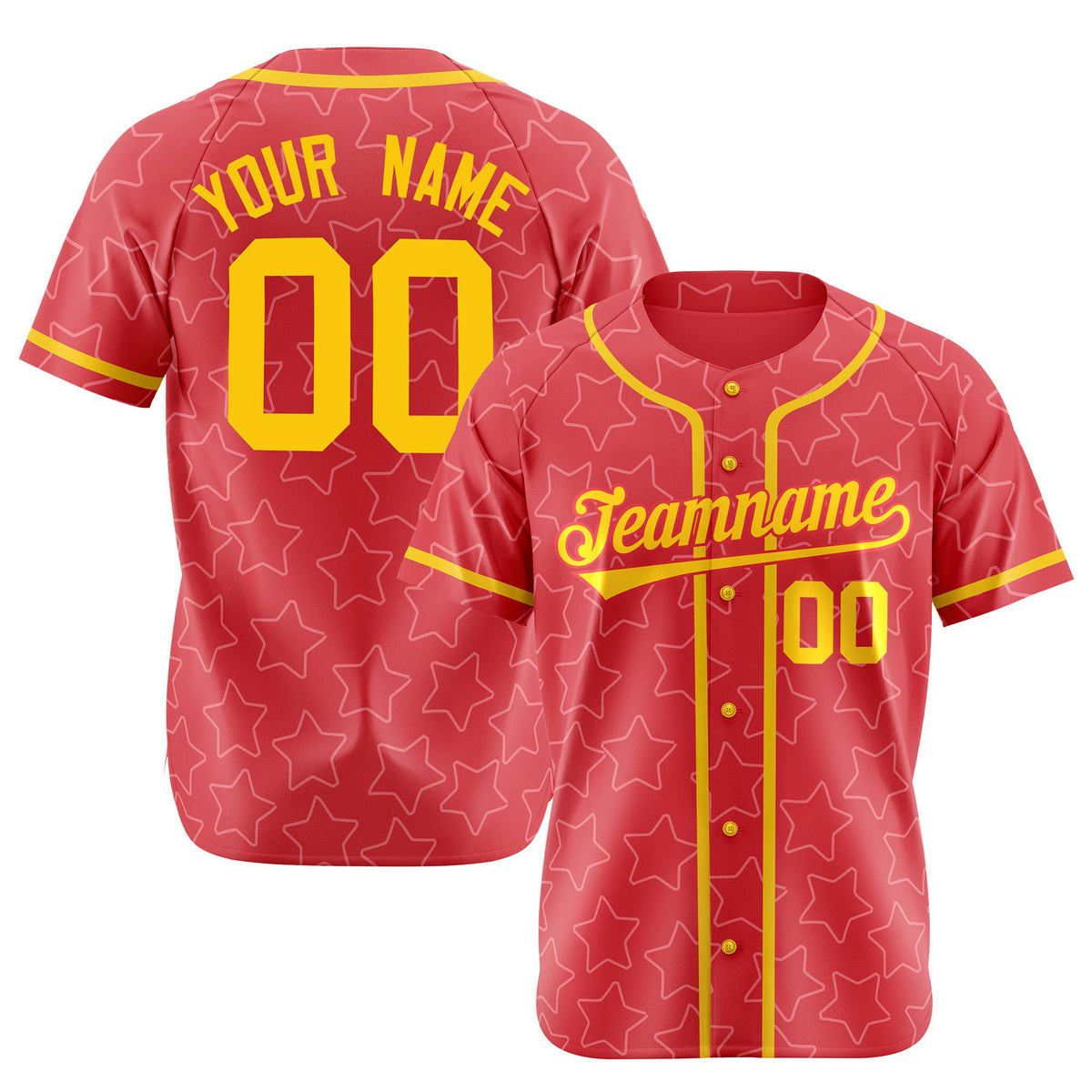 Custom Star Red Gold Baseball Jersey Button Down Shirt Personalized for Adults/Youth