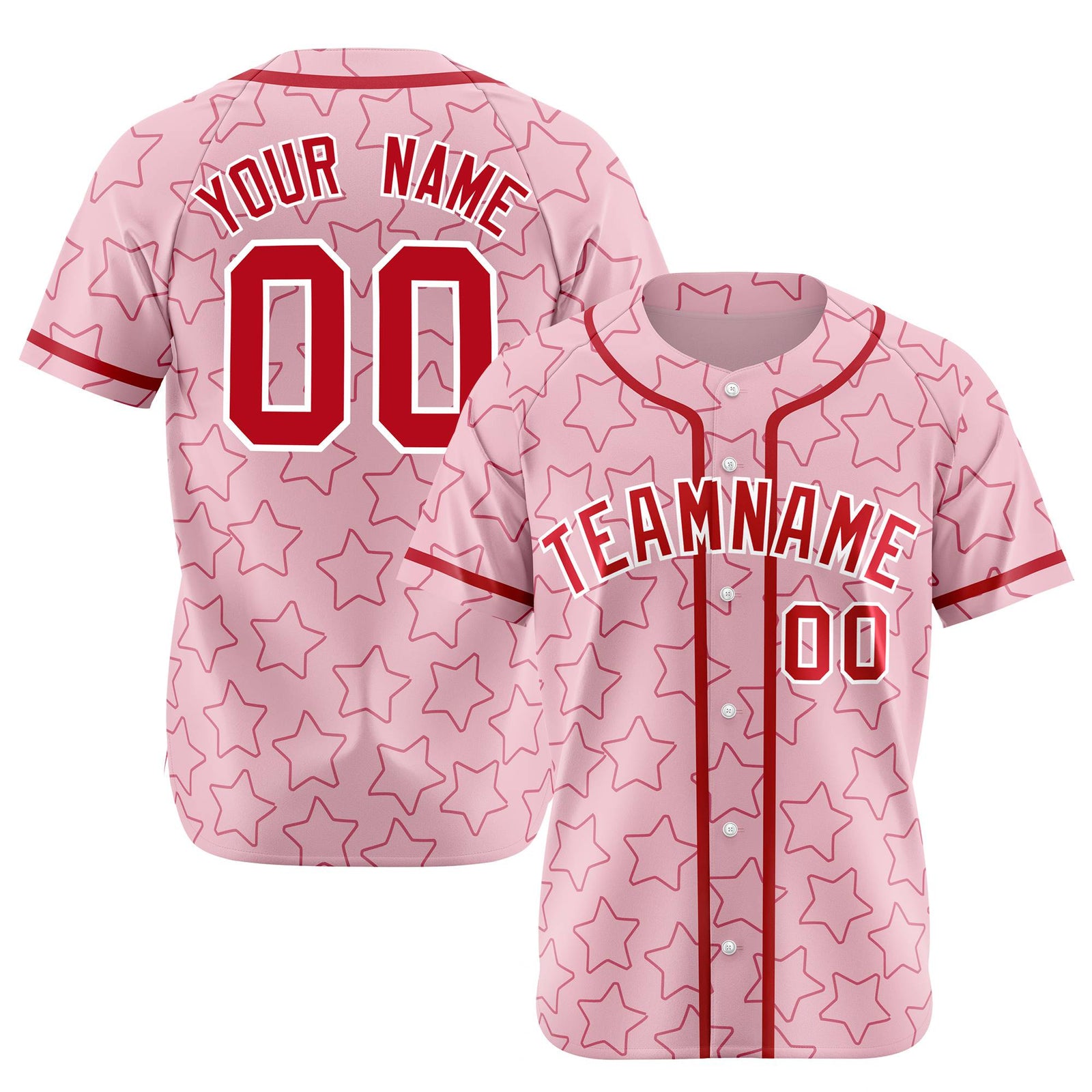 Custom Star Pink Red Baseball Jersey Button Down Shirt Personalized for Adults/Youth