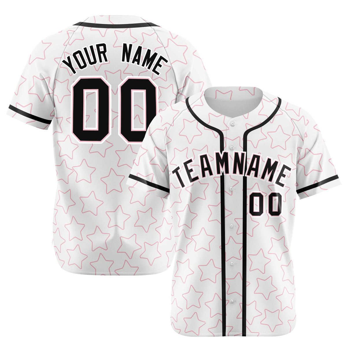 Custom Star White Black Baseball Jersey Button Down Shirt Personalized for Adults/Youth