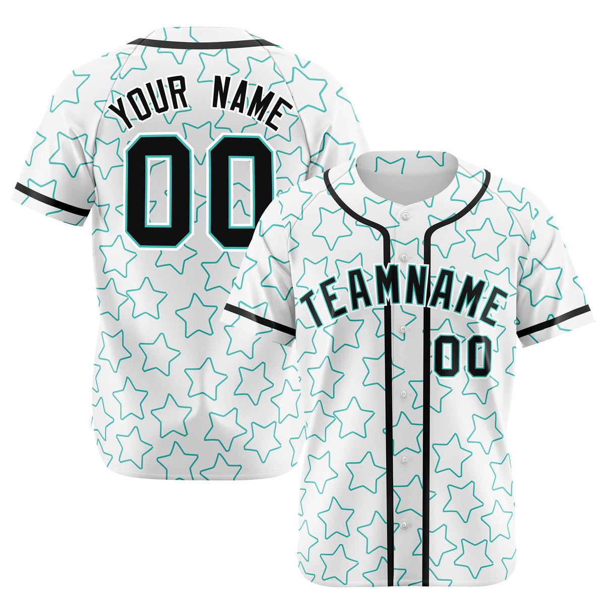 Custom Star White Teal Baseball Jersey Button Down Shirt Personalized for Adults/Youth