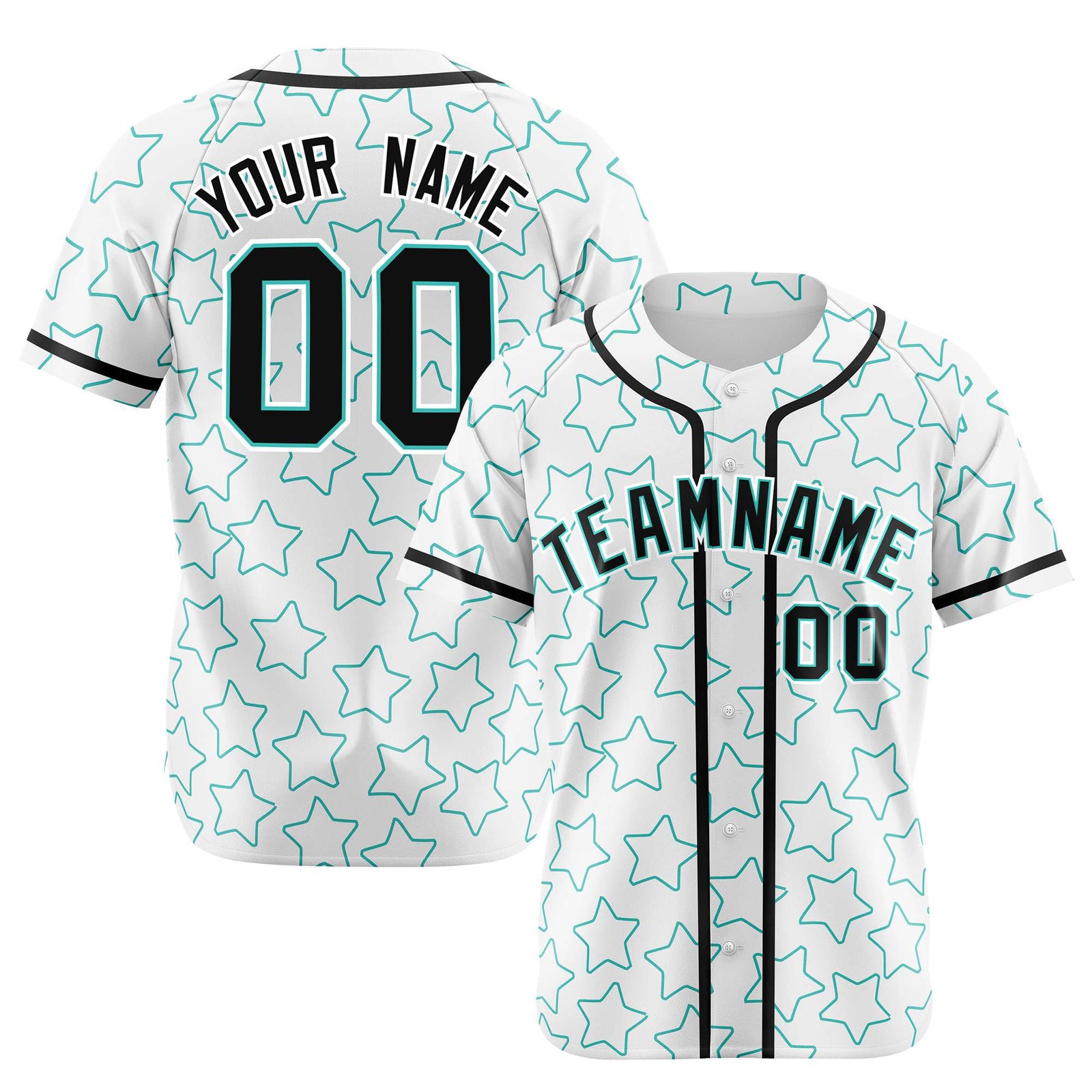 Custom Star White Teal Baseball Jersey Button Down Shirt Personalized for Adults/Youth
