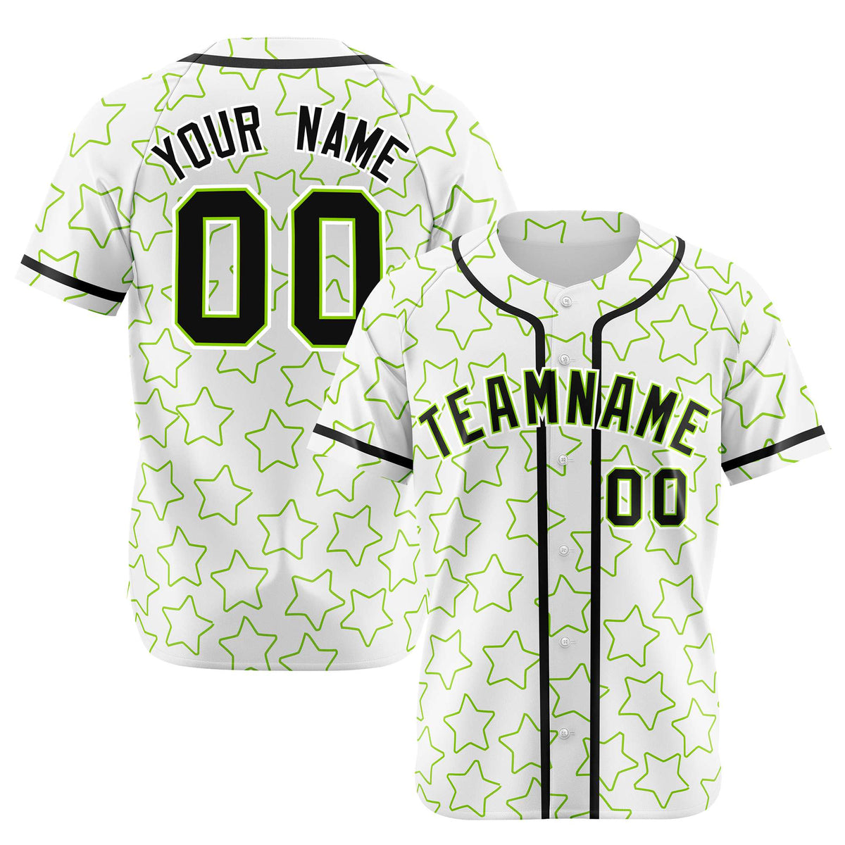 Custom Star White Green-Black Baseball Jersey Button Down Shirt Personalized for Adults/Youth