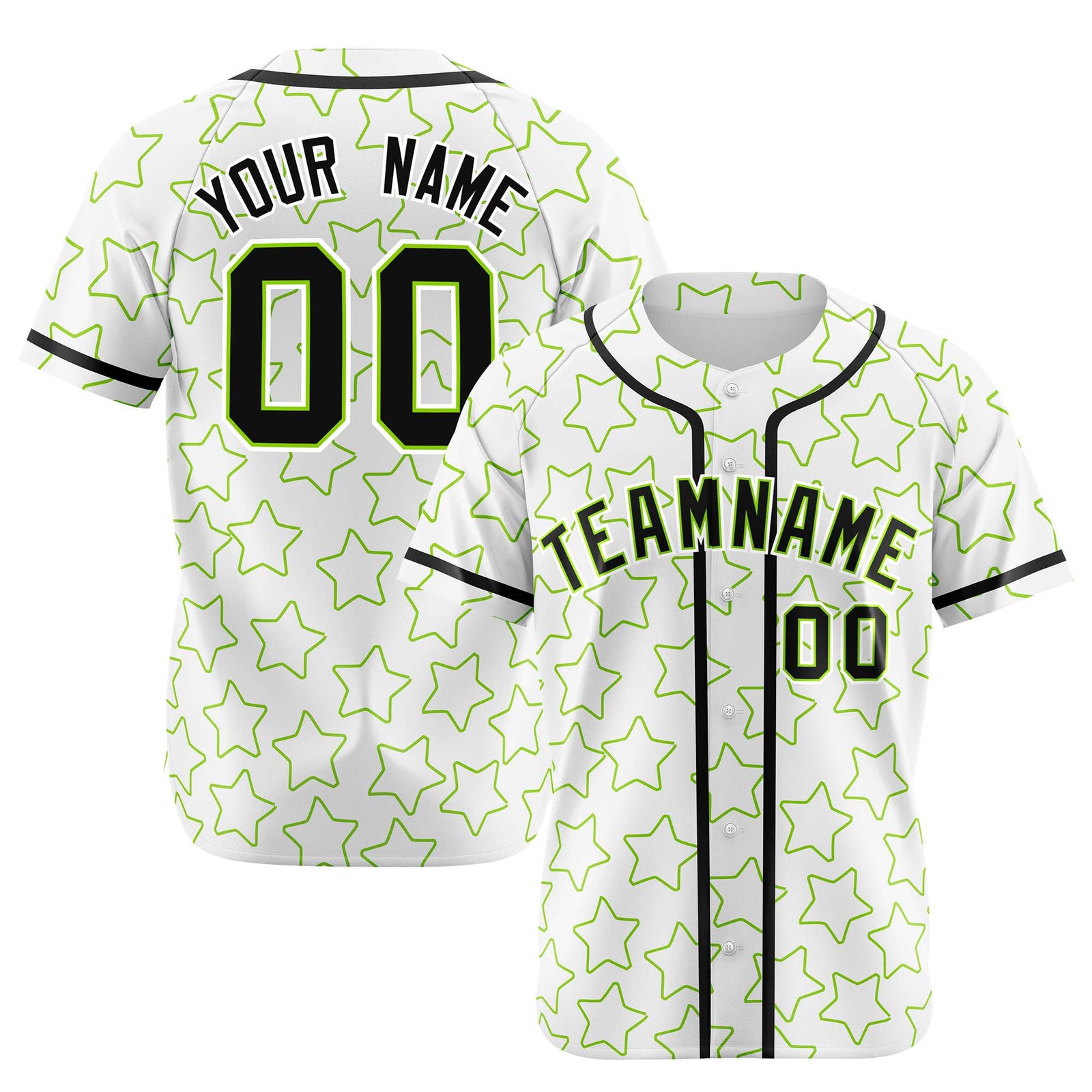 Custom Star White Green-Black Baseball Jersey Button Down Shirt Personalized for Adults/Youth