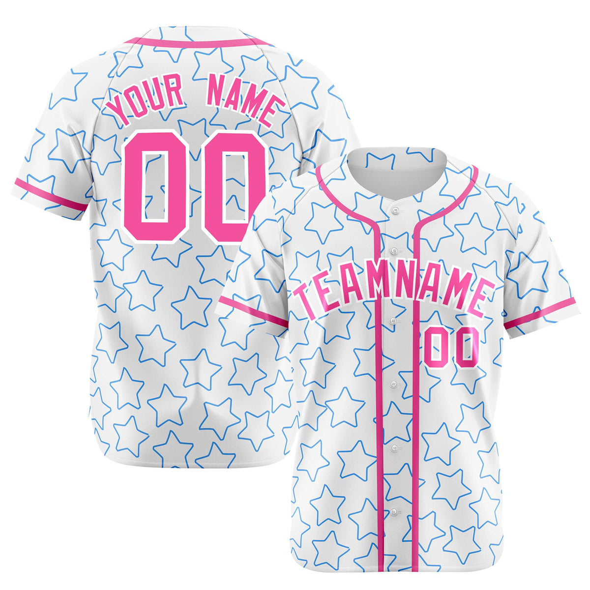 Custom Star White Pink Baseball Jersey Button Down Shirt Personalized for Adults/Youth
