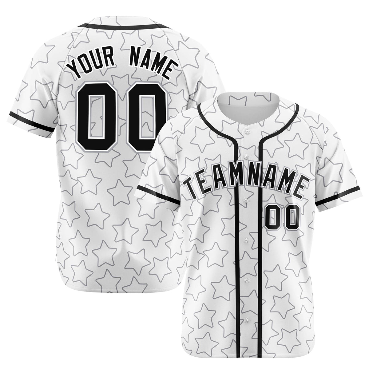 Custom Star White Black Baseball Jersey Button Down Shirt Personalized for Adults/Youth