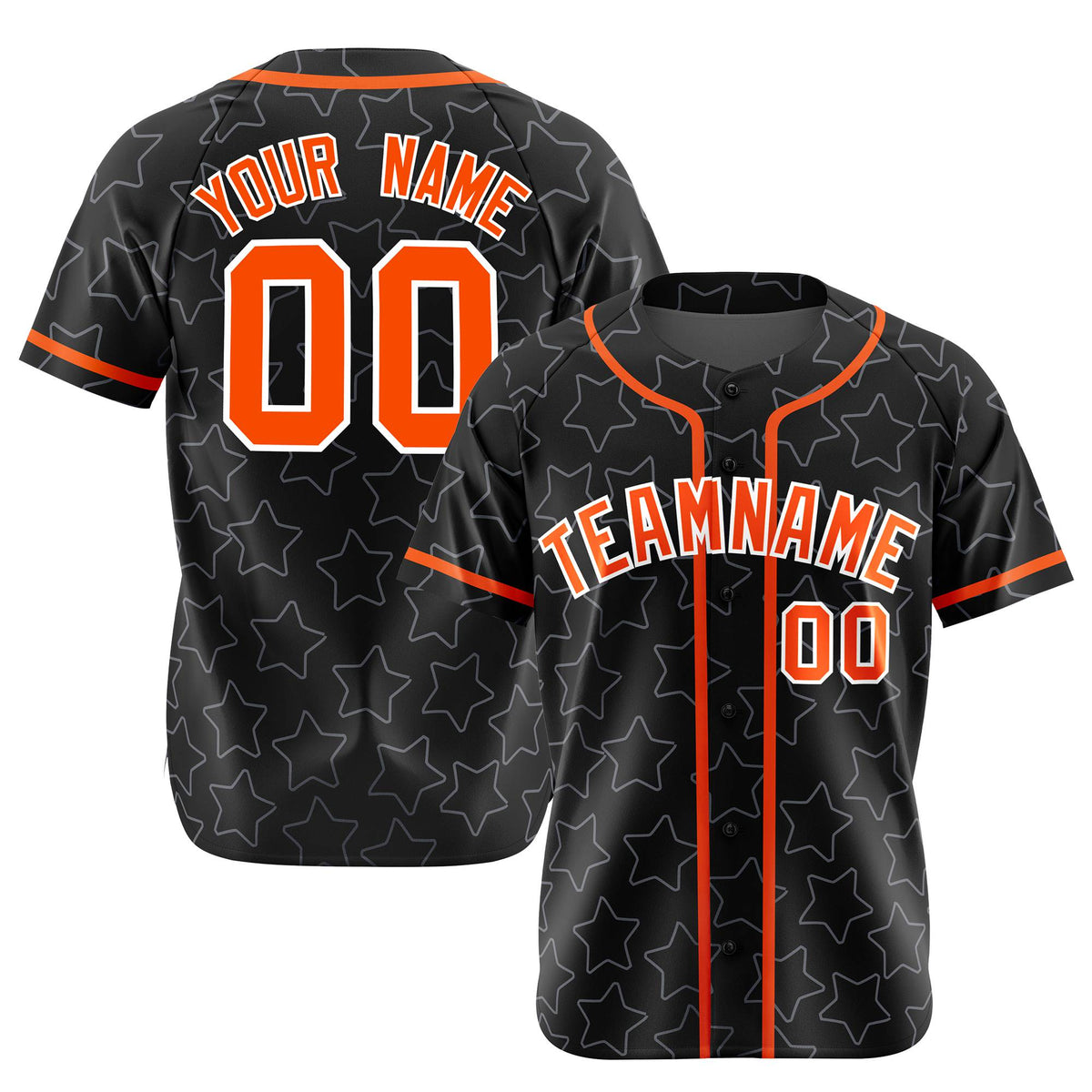 Custom Star Black Orange Baseball Jersey Button Down Shirt Personalized for Adults/Youth