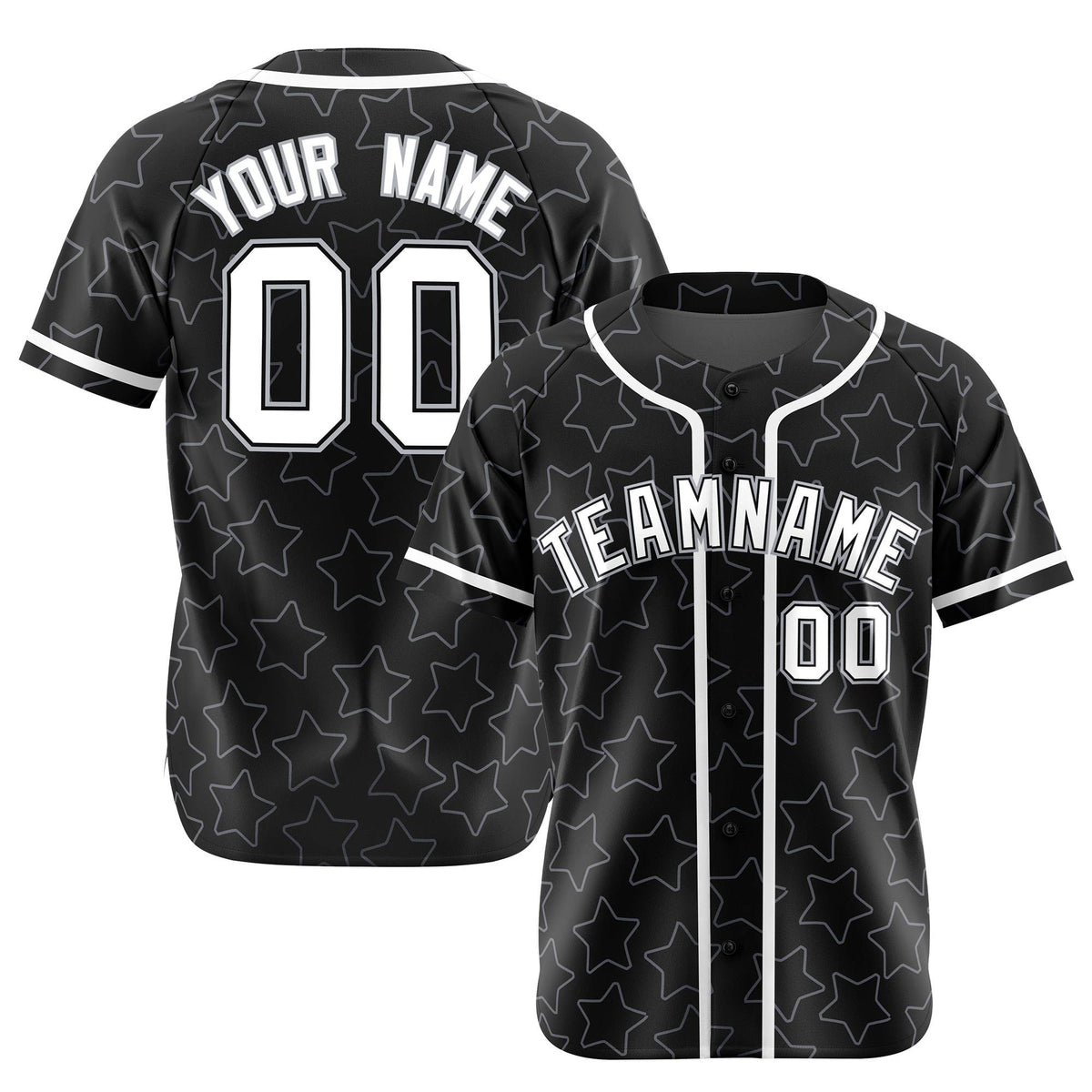Custom Star Black White Baseball Jersey Button Down Shirt Personalized for Adults/Youth