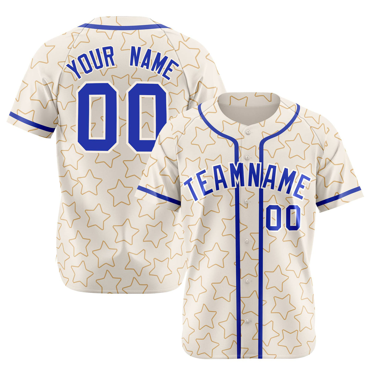 Custom Star Cream Blue Baseball Jersey Button Down Shirt Personalized for Adults/Youth