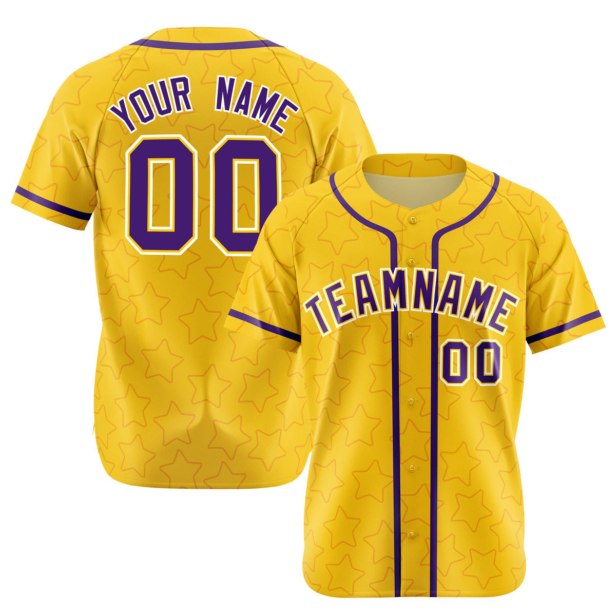 Custom Star Gold Purple Baseball Jersey Button Down Shirt Personalized for Adults/Youth