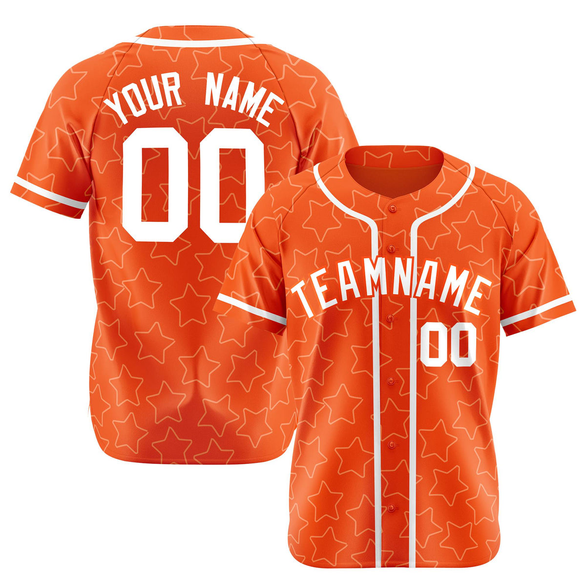 Custom Star Orange White Baseball Jersey Button Down Shirt Personalized for Adults/Youth