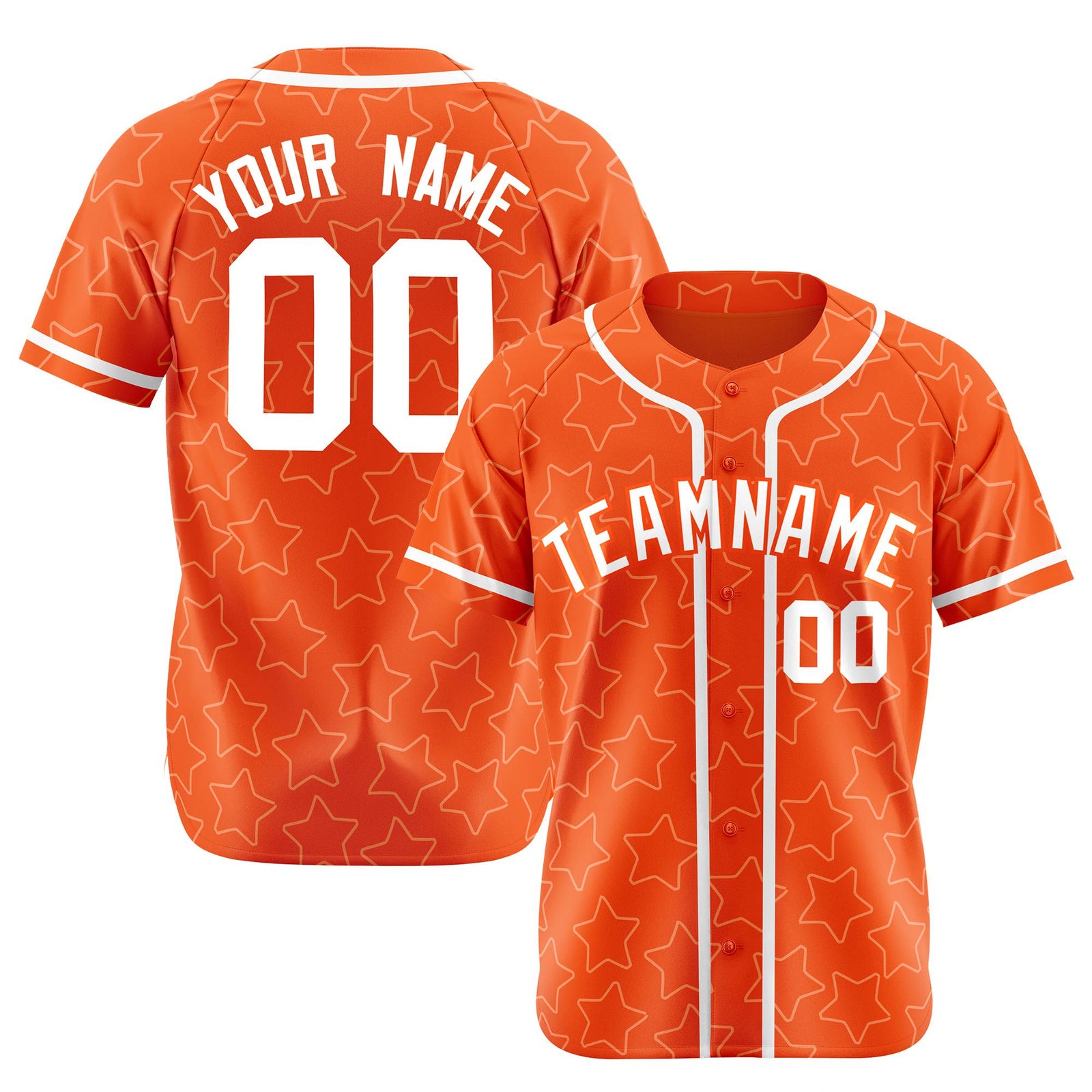 Custom Star Orange White Baseball Jersey Button Down Shirt Personalized for Adults/Youth