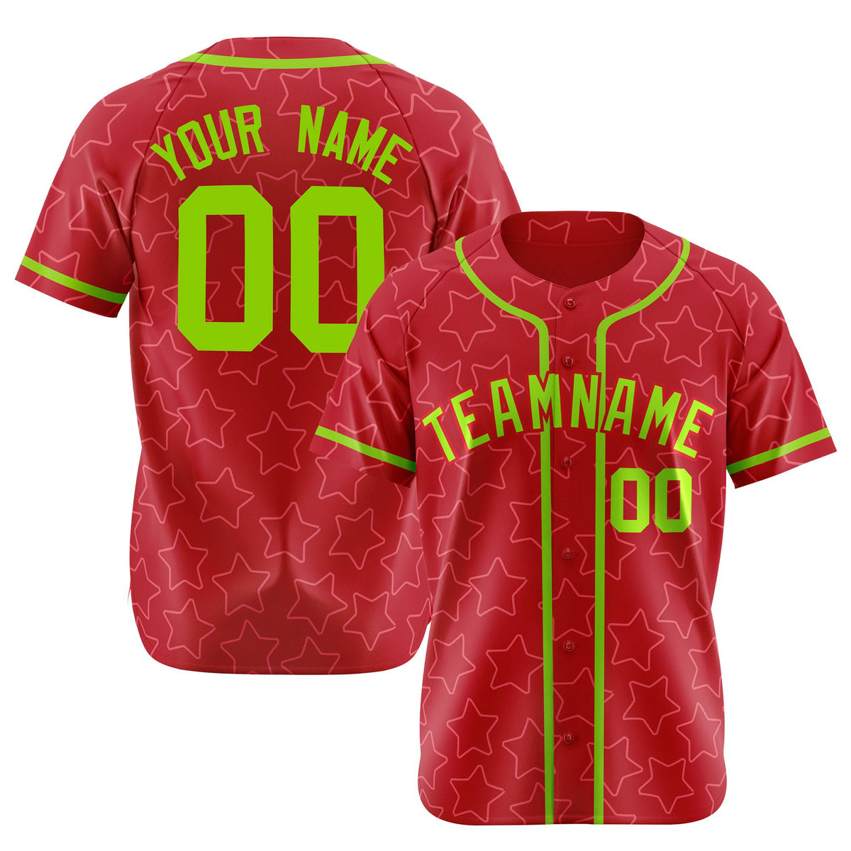 Custom Star Red Lime-Green Baseball Jersey Button Down Shirt Personalized for Adults/Youth